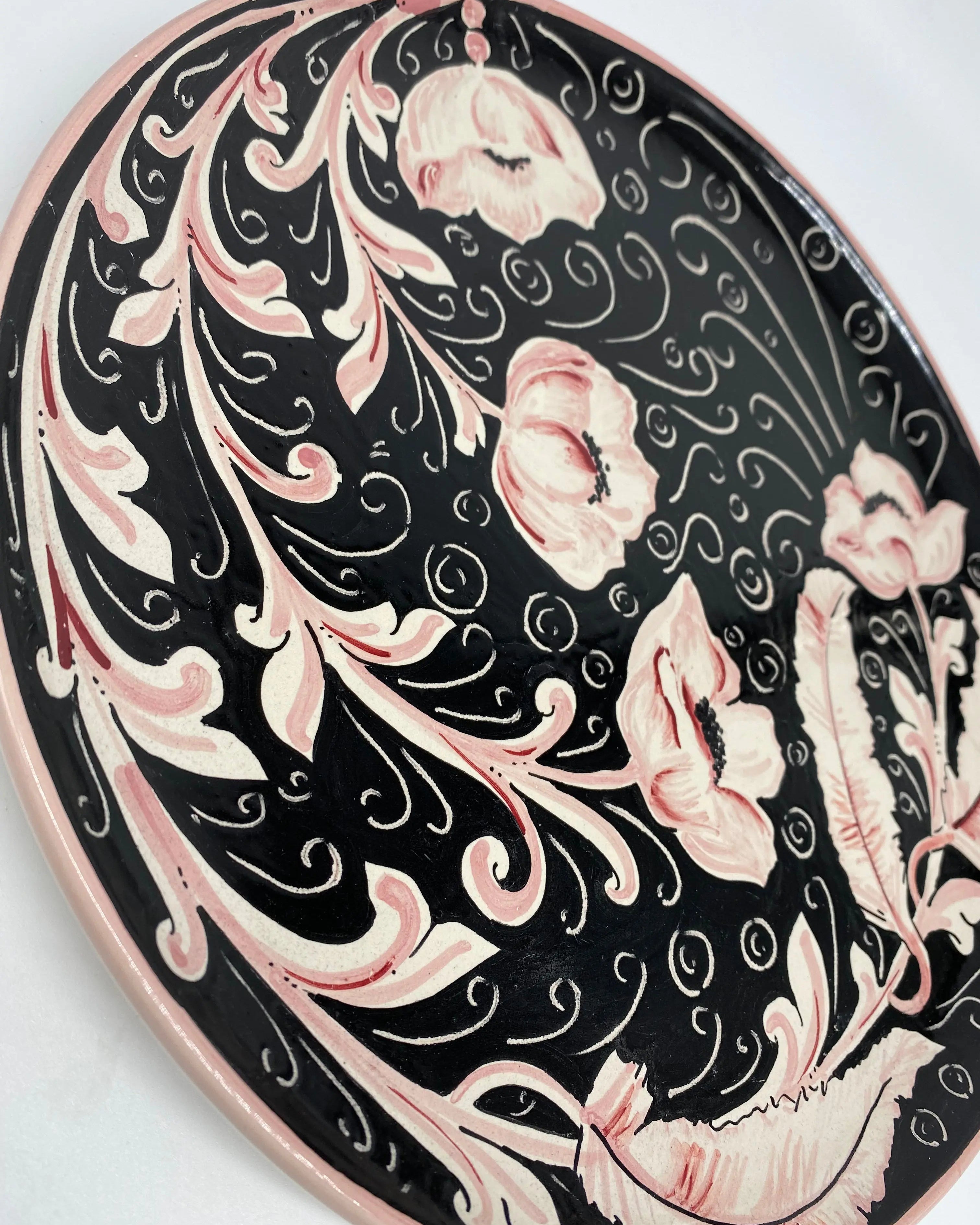 Piatto Decorativo dipinto a mano diametro cm 30 Decoro “Venus” Rosa DD CERAMICHE SICILIANE