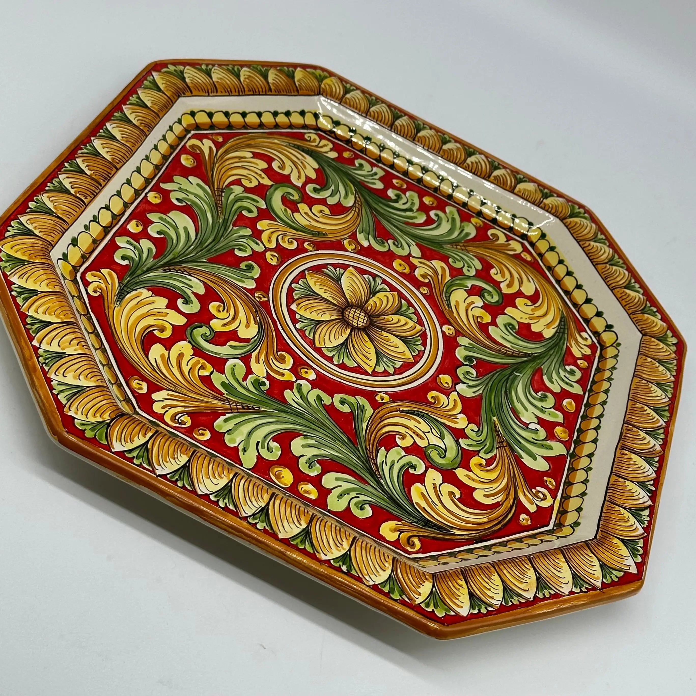 Piatto Decorativo Ottagonale dipinto a mano cm 32 Decoro n.1 DD CERAMICHE SICILIANE