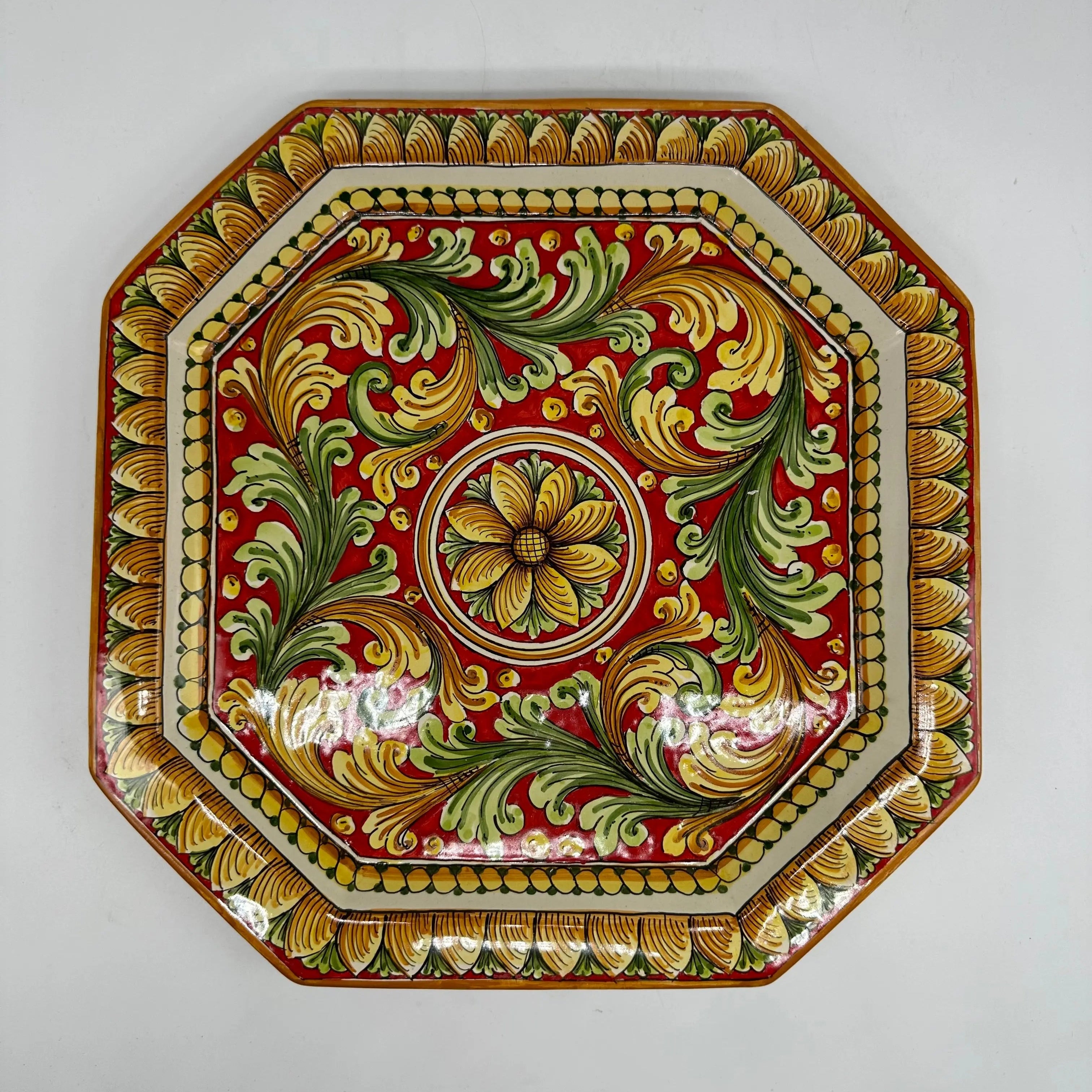 Piatto Decorativo Ottagonale dipinto a mano cm 32 Decoro n.1 DD CERAMICHE SICILIANE