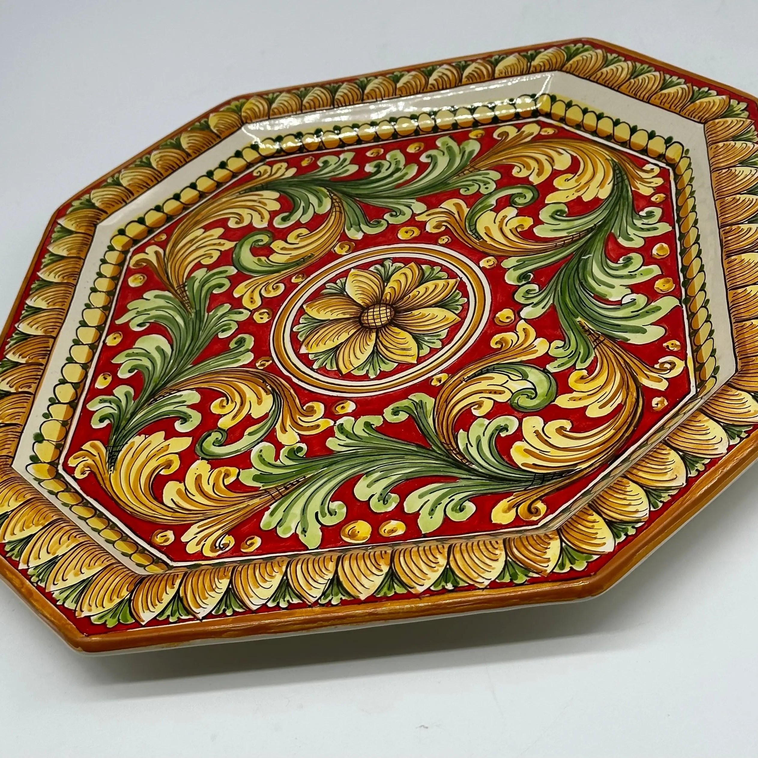 Piatto Decorativo Ottagonale dipinto a mano cm 32 Decoro n.1 DD CERAMICHE SICILIANE