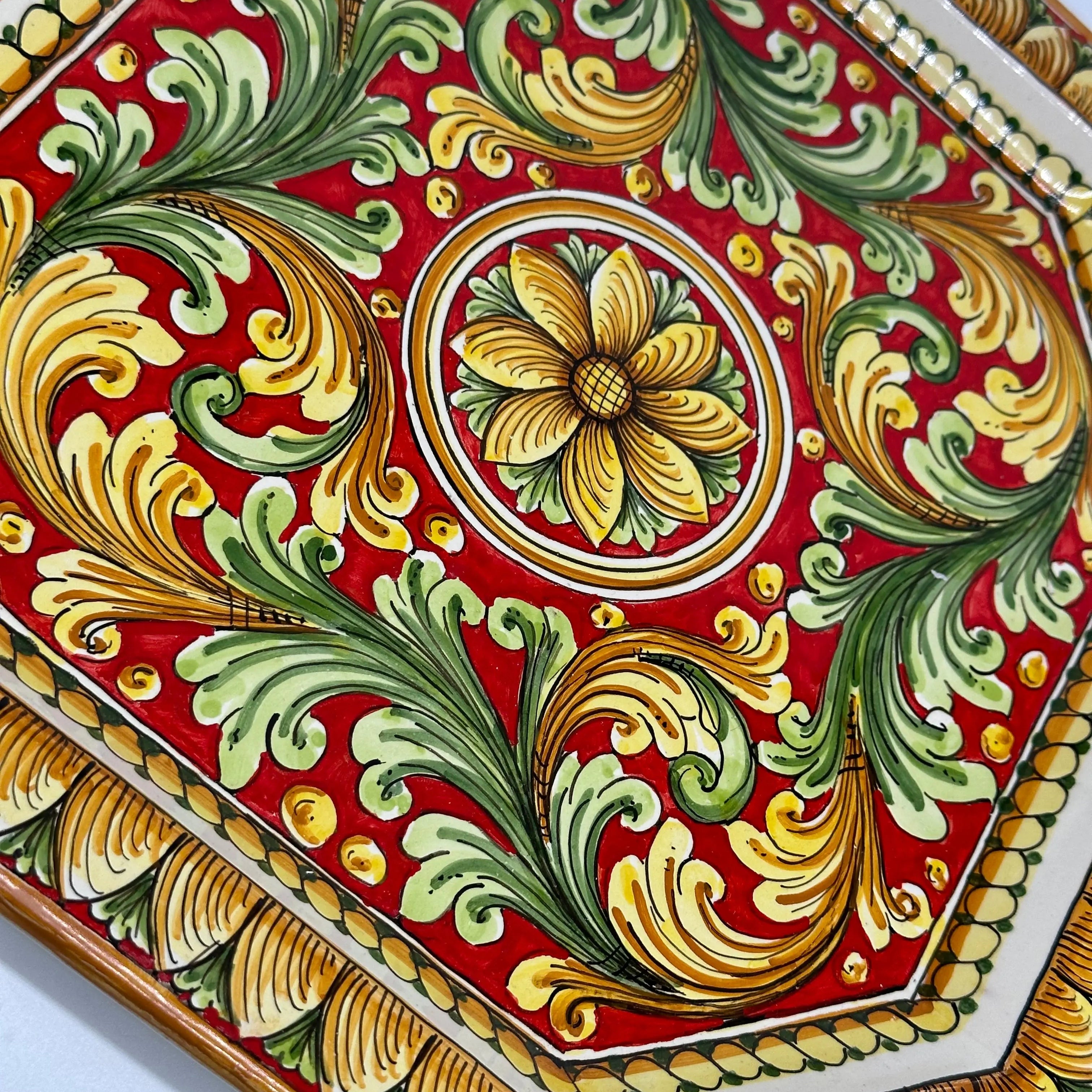 Piatto Decorativo Ottagonale dipinto a mano cm 32 Decoro n.1 DD CERAMICHE SICILIANE