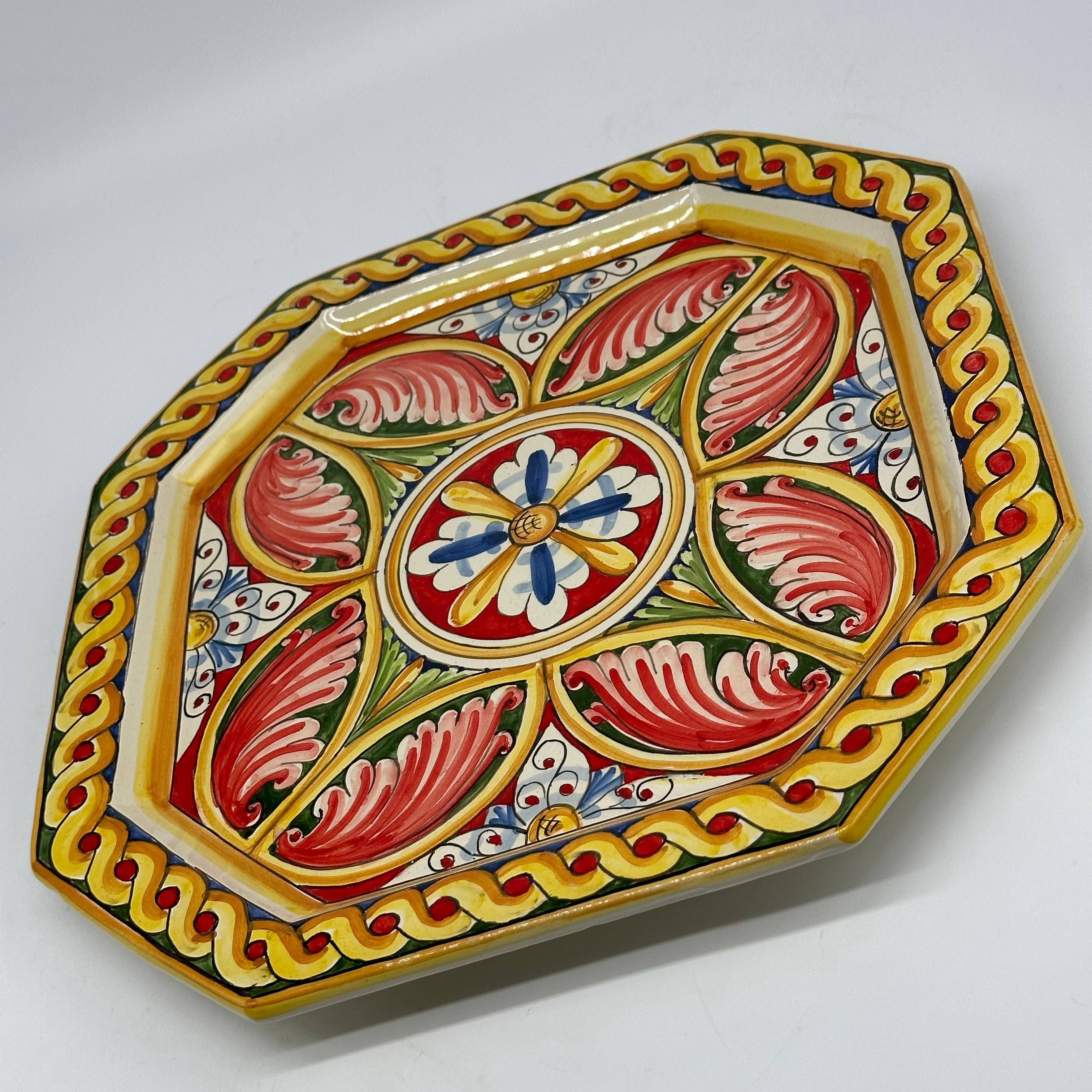 Piatto Decorativo Ottagonale dipinto a mano cm 32 Decoro n.3g - PIATTI DA PARETE