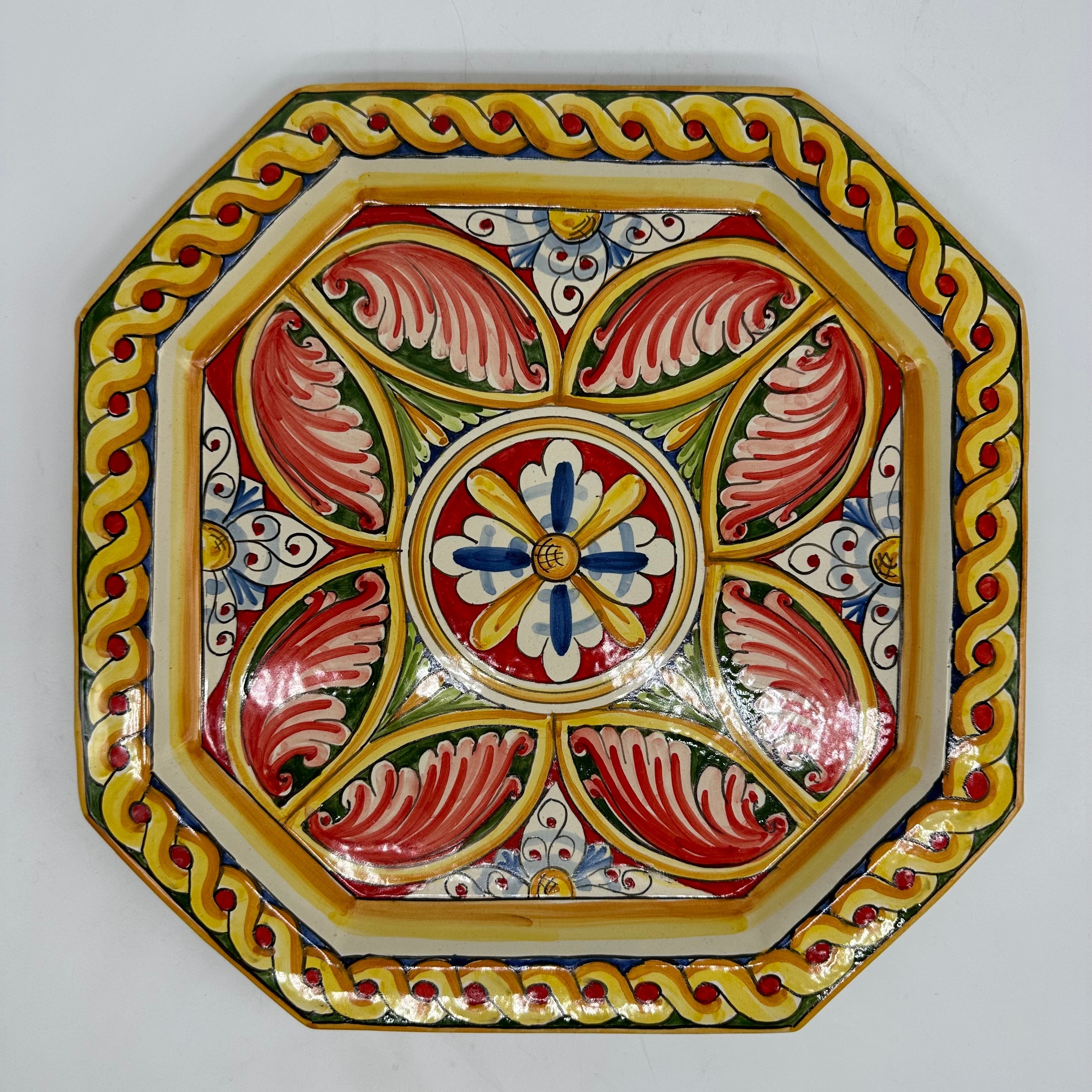 Piatto Decorativo Ottagonale dipinto a mano cm 32 Decoro n.3g - PIATTI DA PARETE