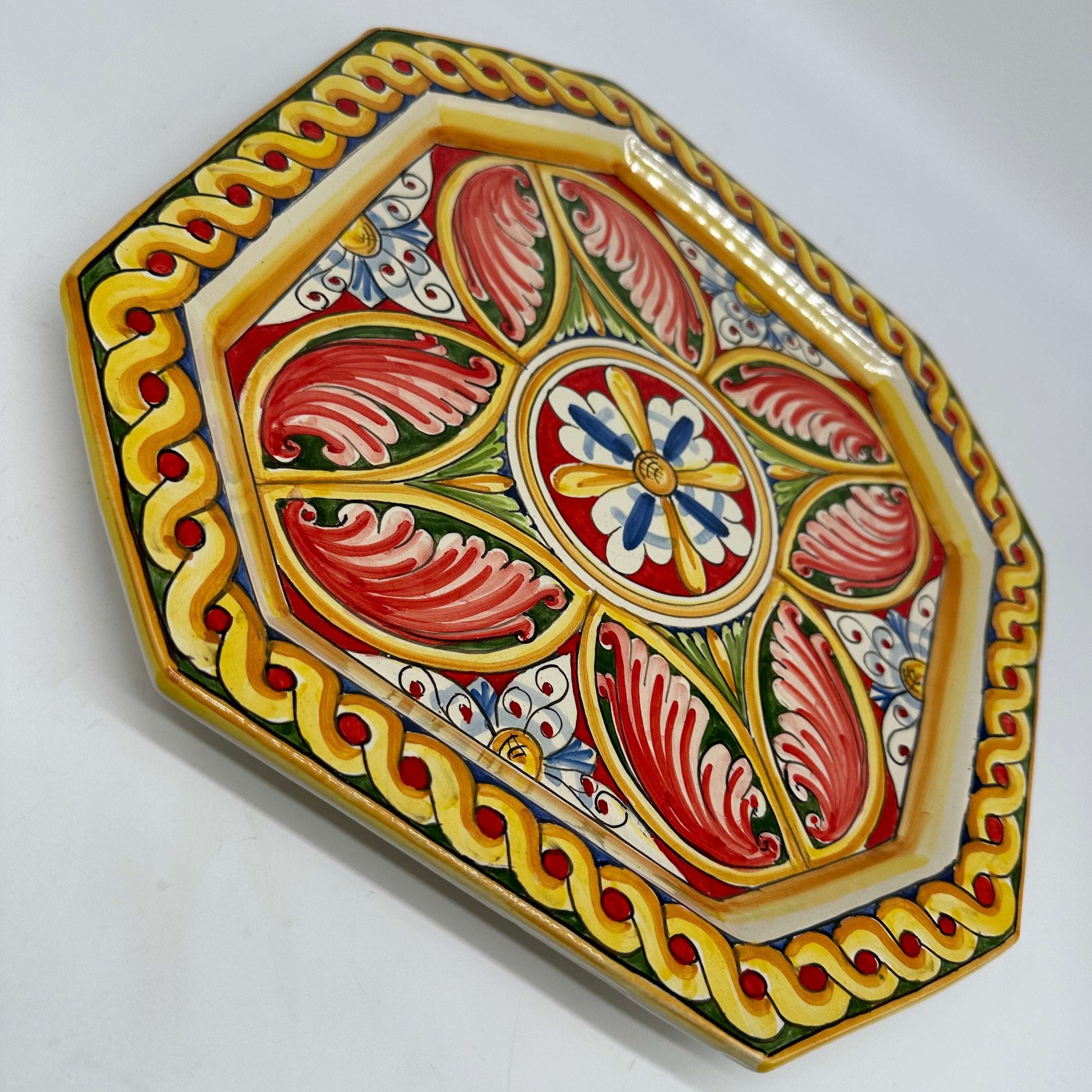 Piatto Decorativo Ottagonale dipinto a mano cm 32 Decoro n.3g - PIATTI DA PARETE