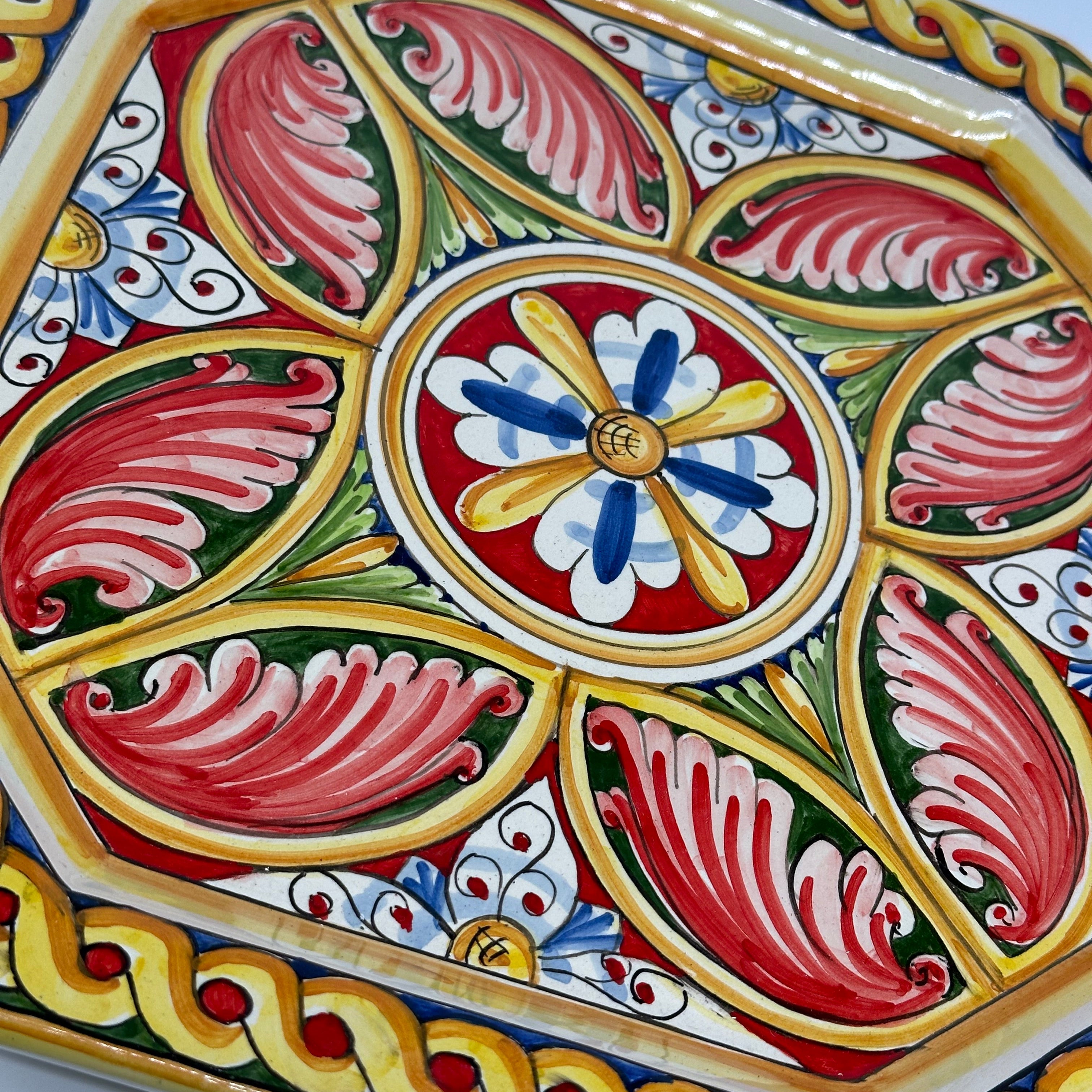 Piatto Decorativo Ottagonale dipinto a mano cm 32 Decoro n.3g - PIATTI DA PARETE