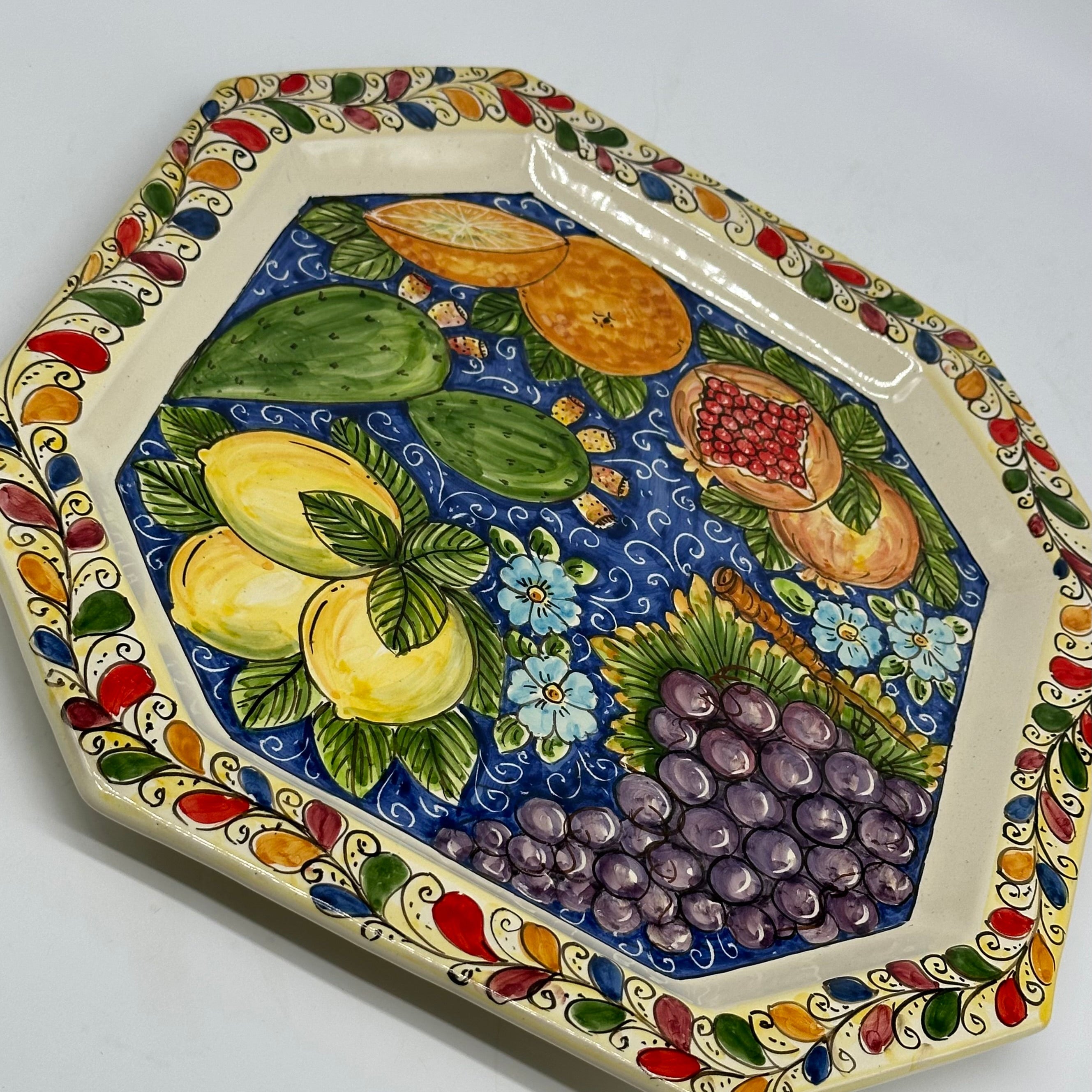 Piatto Decorativo Ottagonale dipinto a mano cm 32 Decoro n.4g - PIATTI DA PARETE