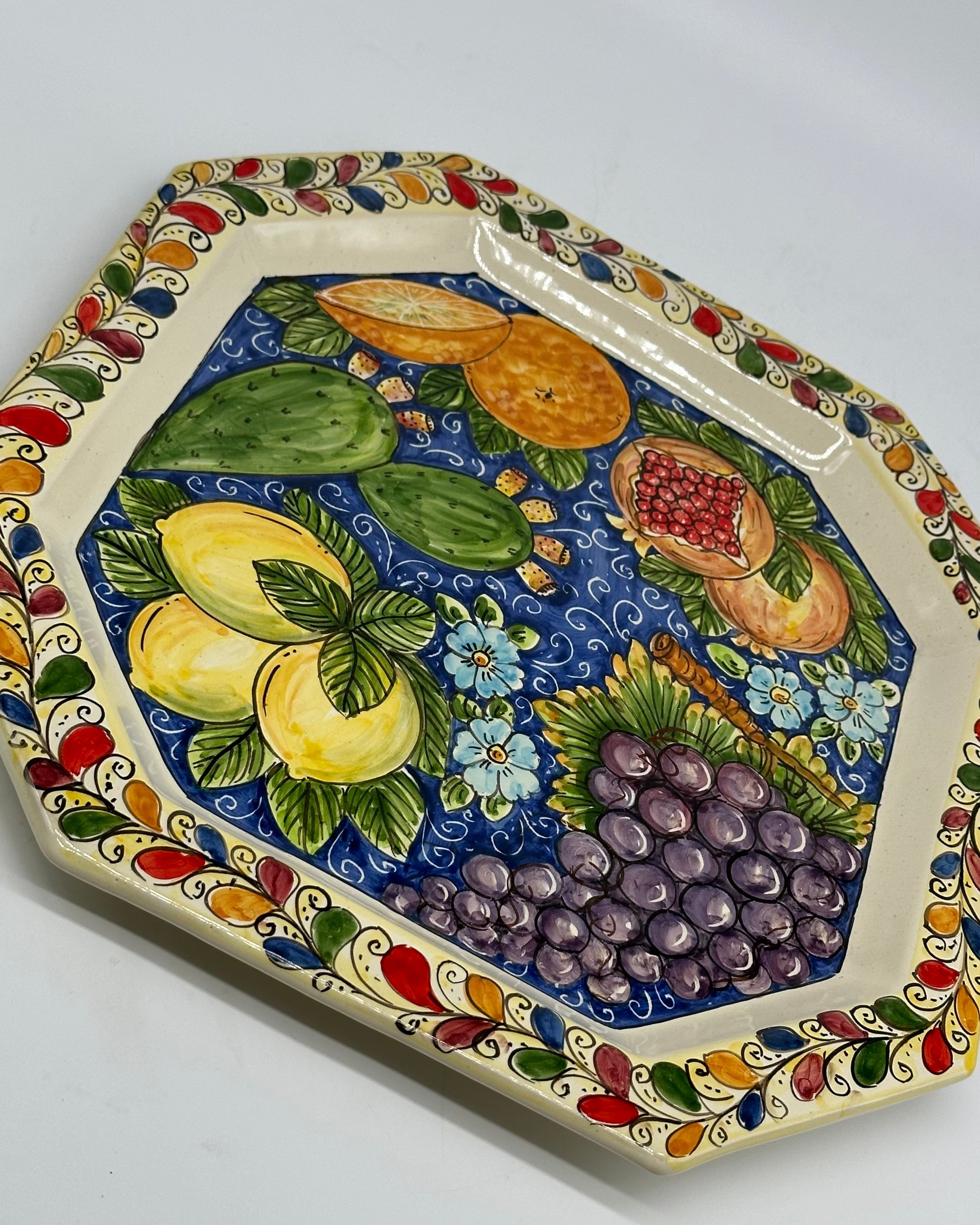 Piatto Decorativo Ottagonale dipinto a mano cm 32 Decoro n.4g - PIATTI DA PARETE