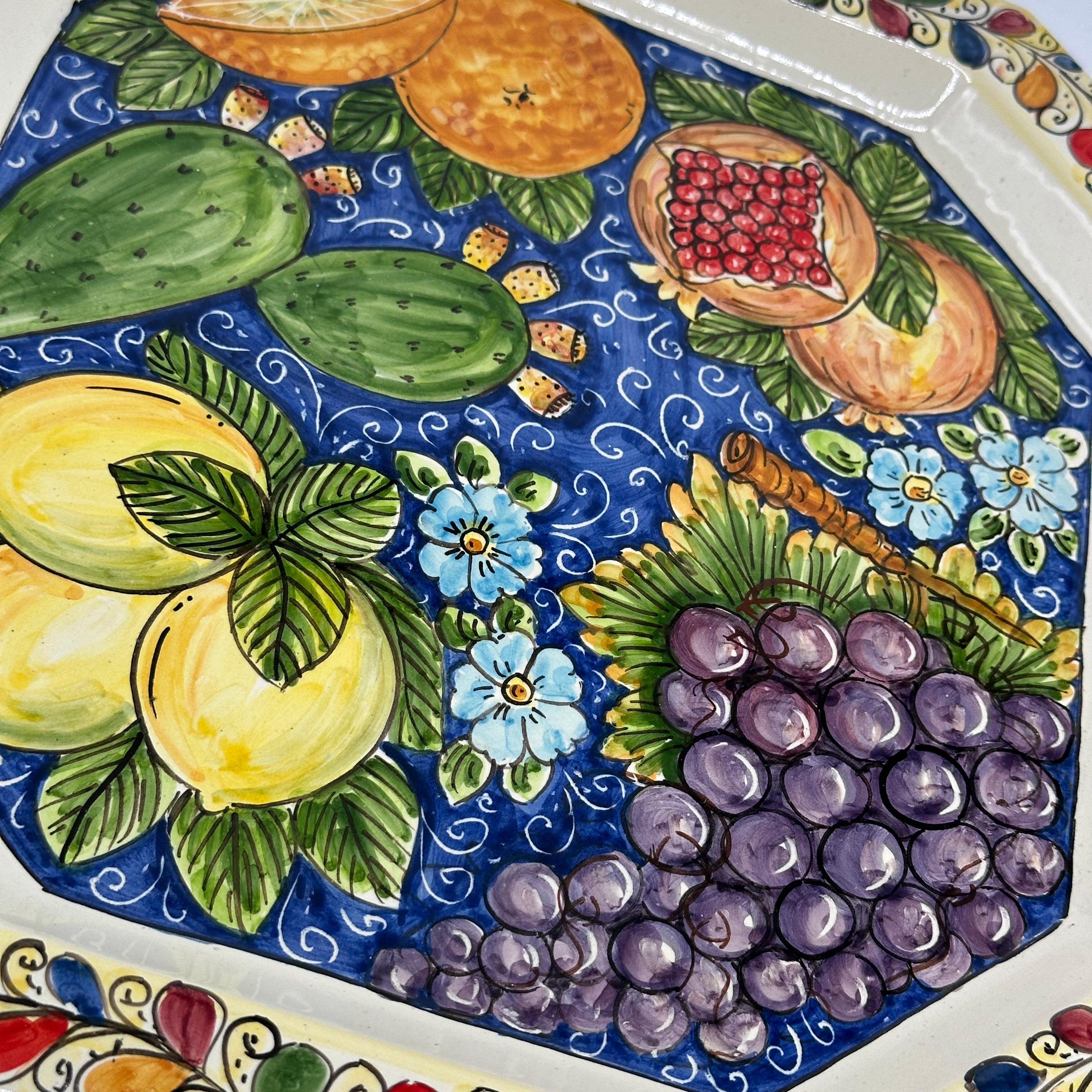 Piatto Decorativo Ottagonale dipinto a mano cm 32 Decoro n.4g - PIATTI DA PARETE