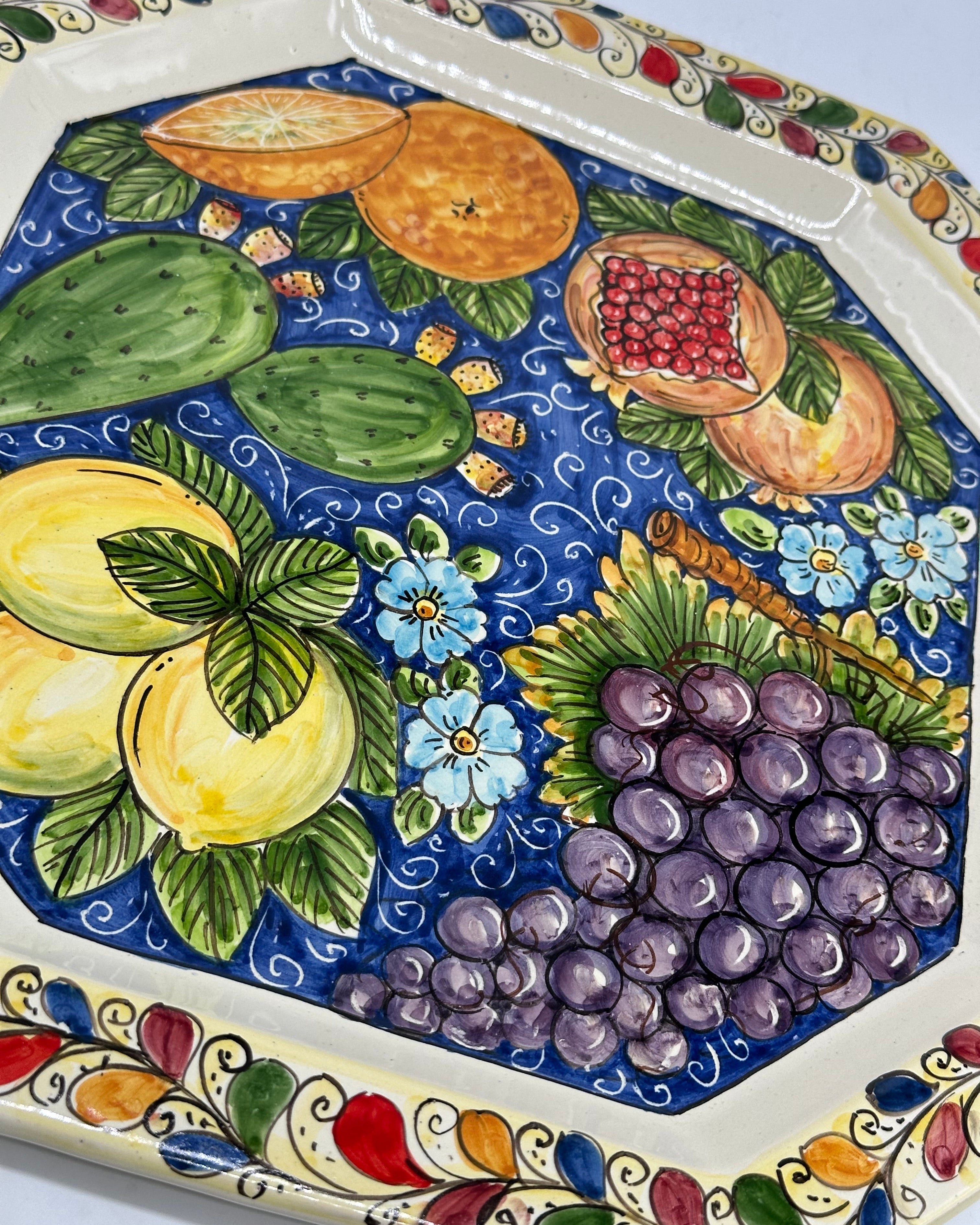 Piatto Decorativo Ottagonale dipinto a mano cm 32 Decoro n.4g - PIATTI DA PARETE