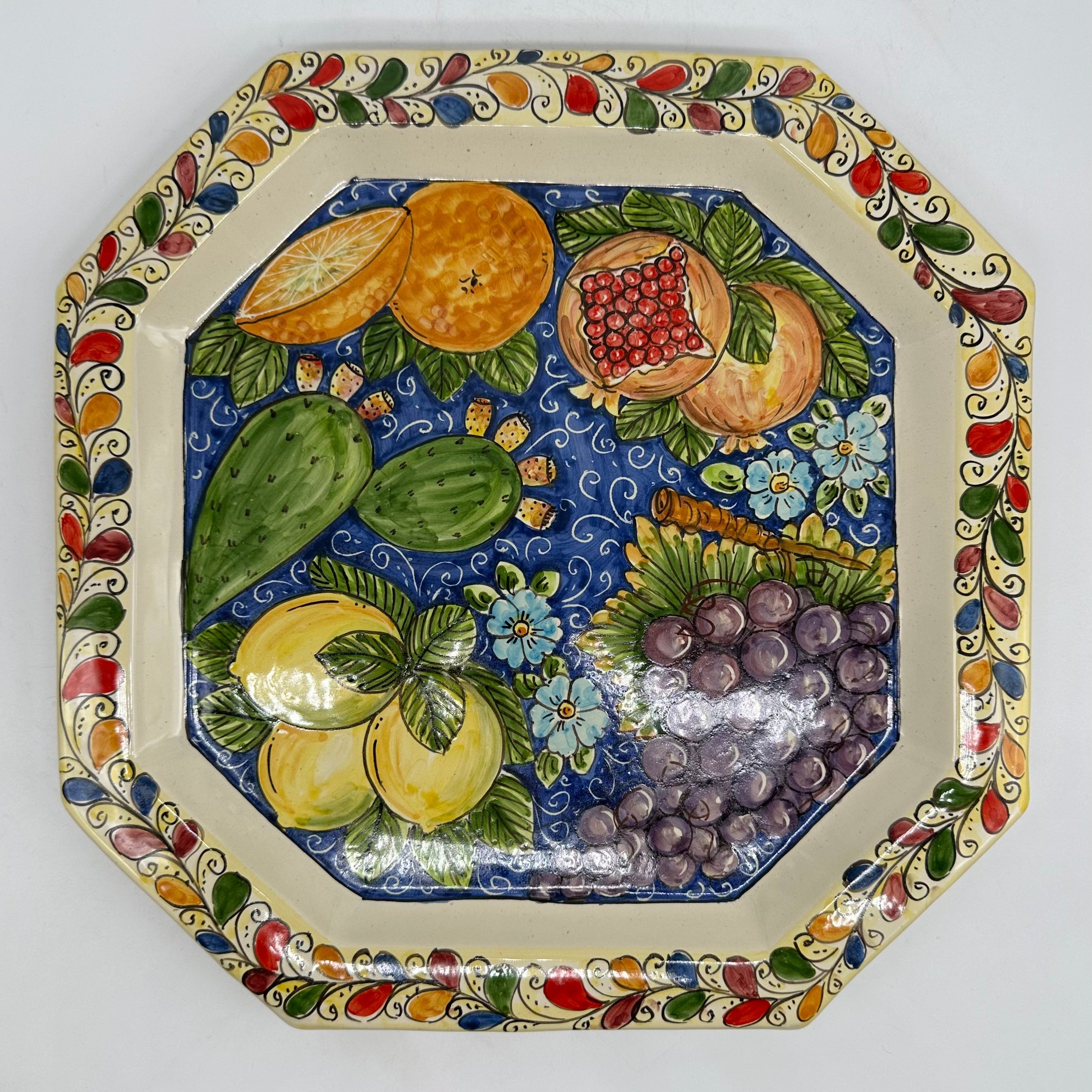Piatto Decorativo Ottagonale dipinto a mano cm 32 Decoro n.4g - PIATTI DA PARETE