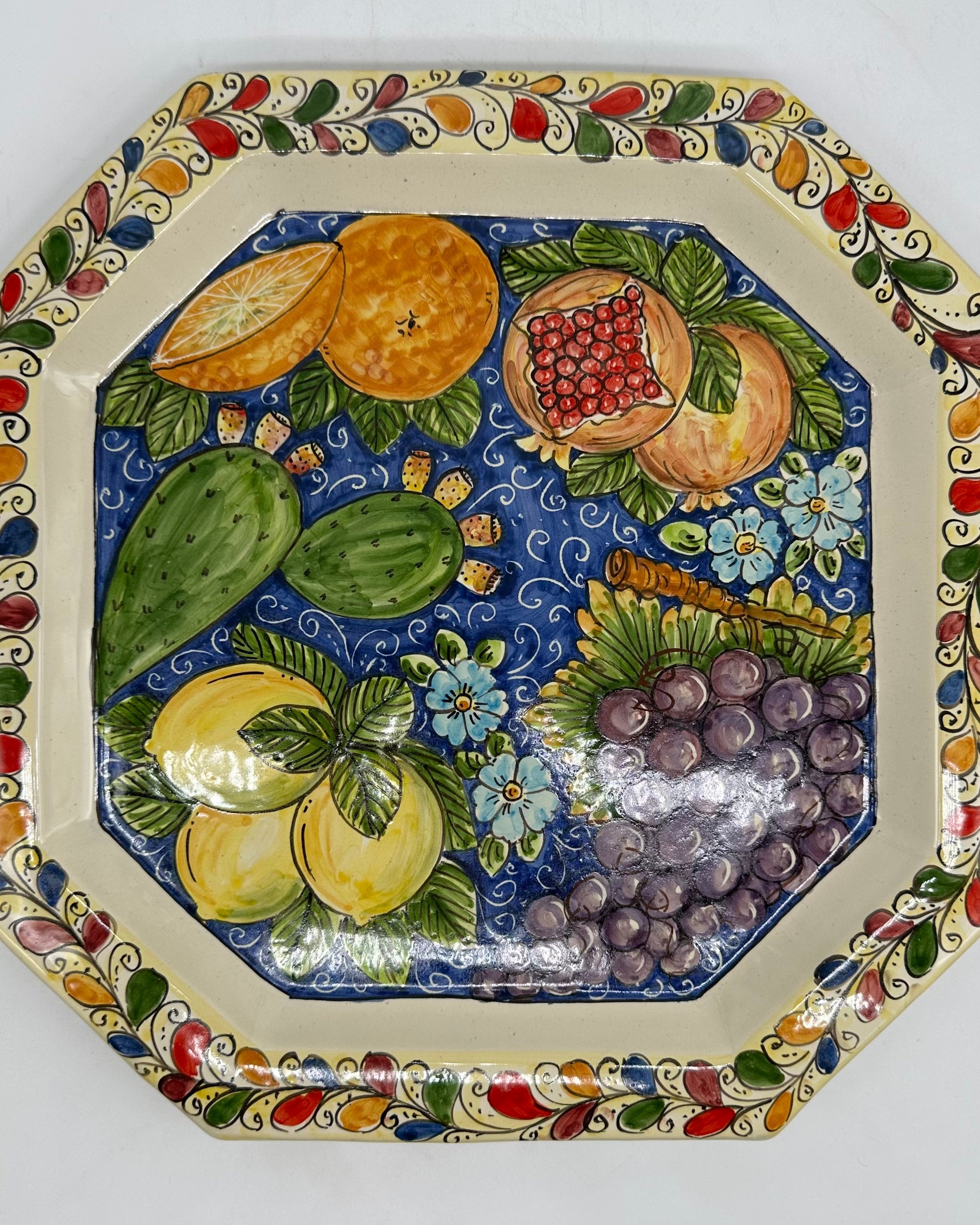 Piatto Decorativo Ottagonale dipinto a mano cm 32 Decoro n.4g - PIATTI DA PARETE