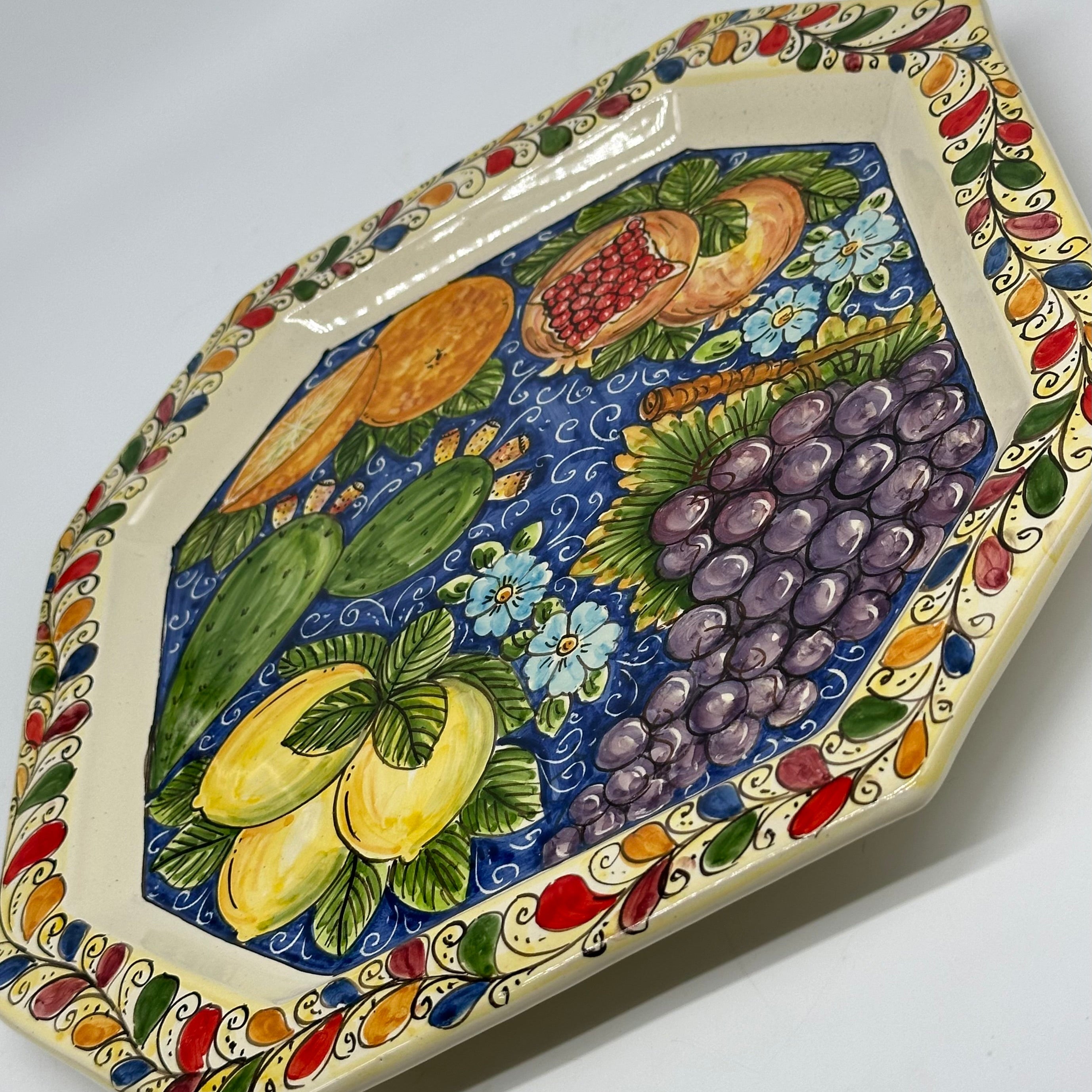 Piatto Decorativo Ottagonale dipinto a mano cm 32 Decoro n.4g - PIATTI DA PARETE