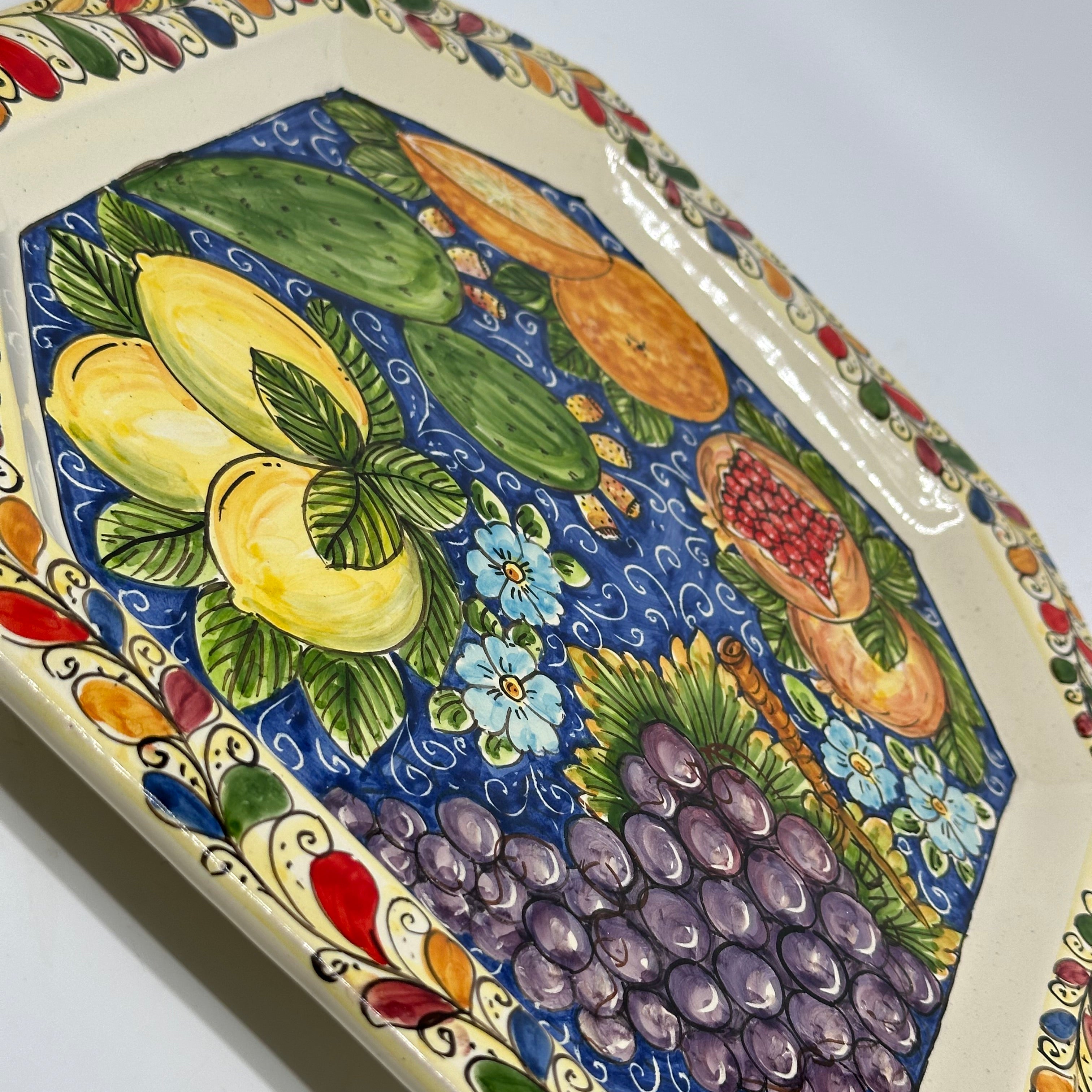 Piatto Decorativo Ottagonale dipinto a mano cm 32 Decoro n.4g - PIATTI DA PARETE