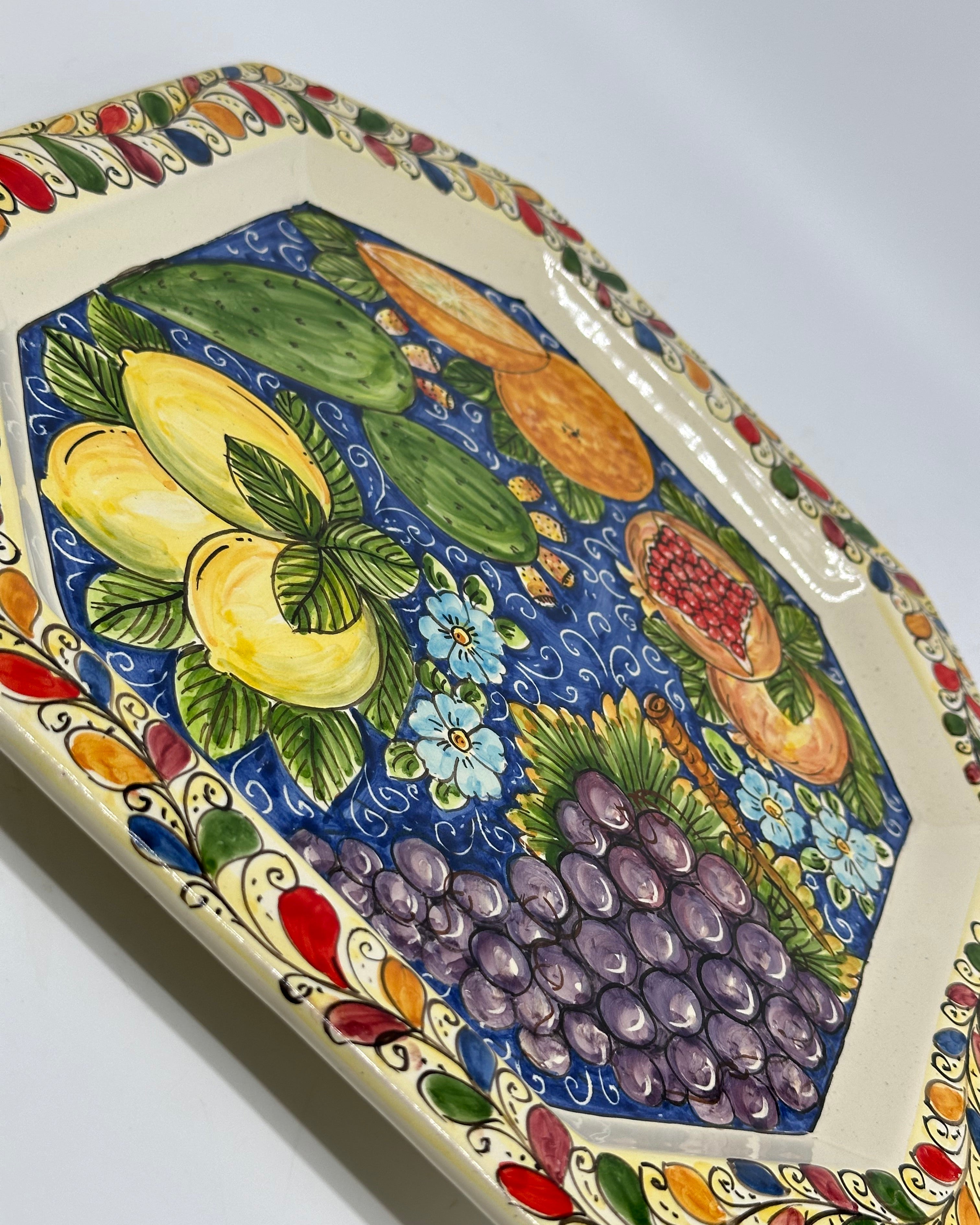 Piatto Decorativo Ottagonale dipinto a mano cm 32 Decoro n.4g - PIATTI DA PARETE