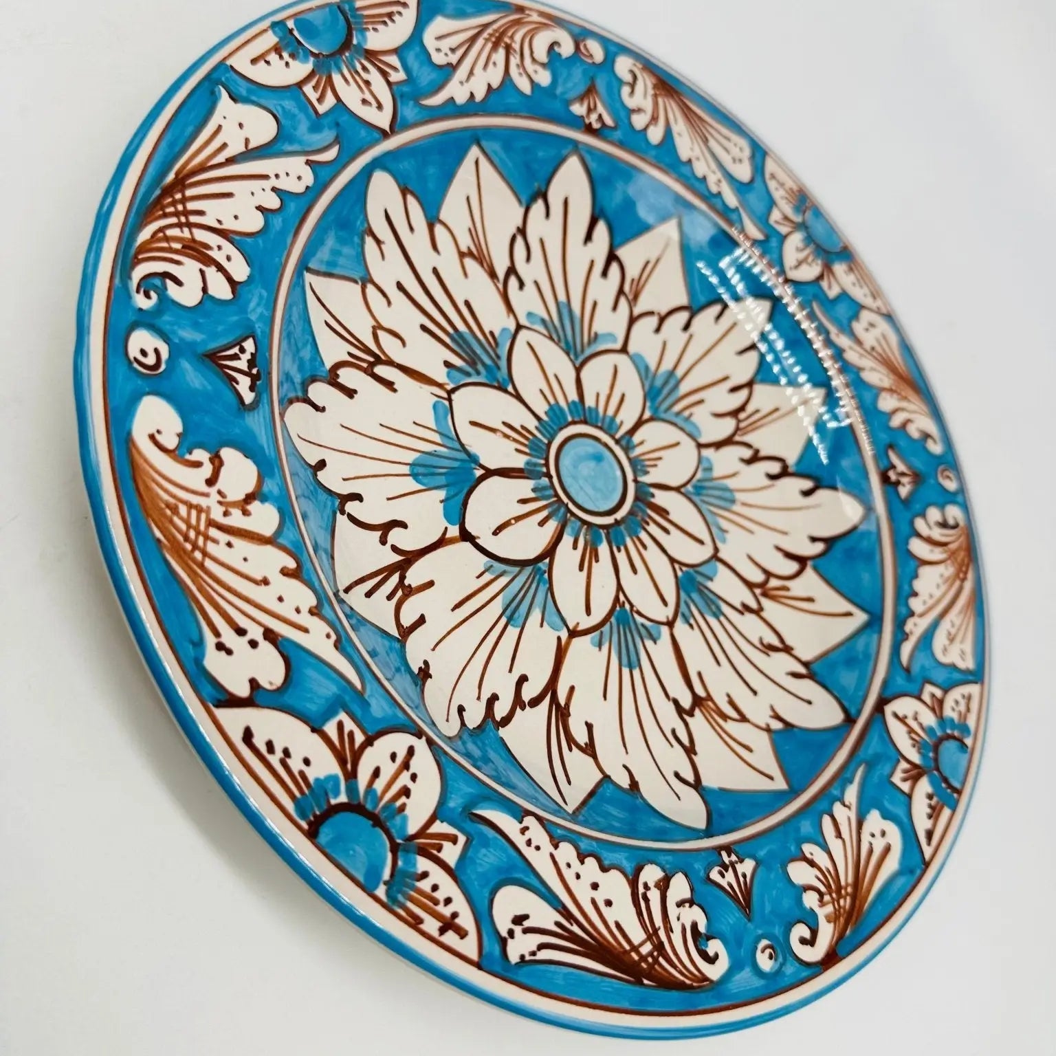 Piatto Fondo Uso Alimentare Ceramica Caltagirone - Turchese - PIATTI SERVIZIO