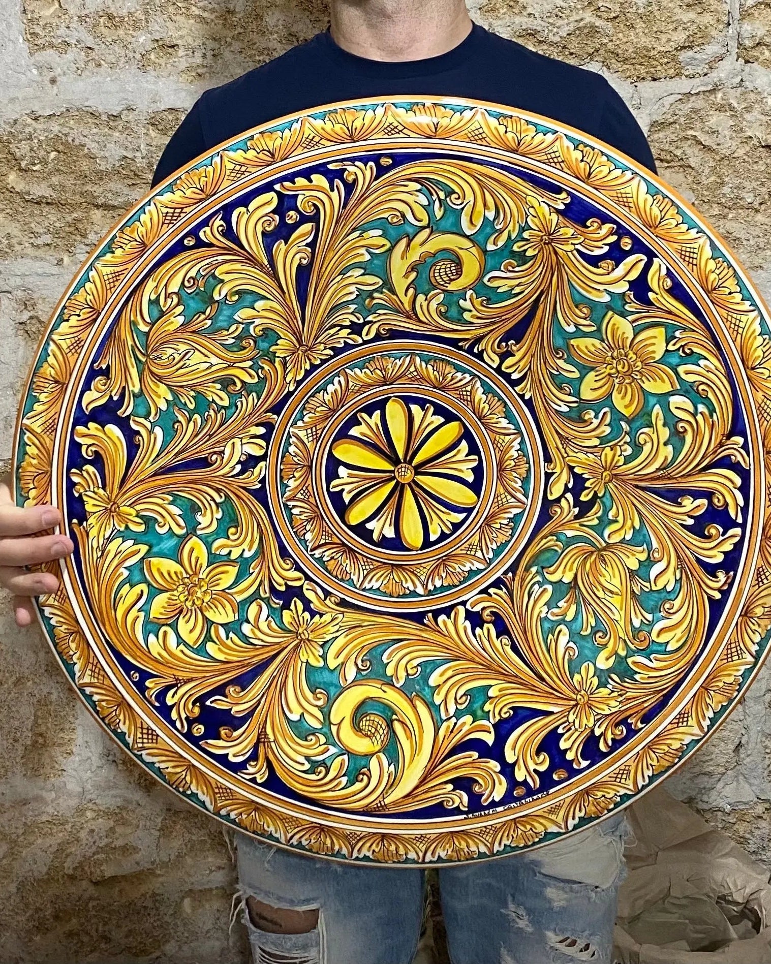 Piatto Onda Decorativo dipinto a mano cm D.60 Decoro n.1 - DD CERAMICHE SICILIANE