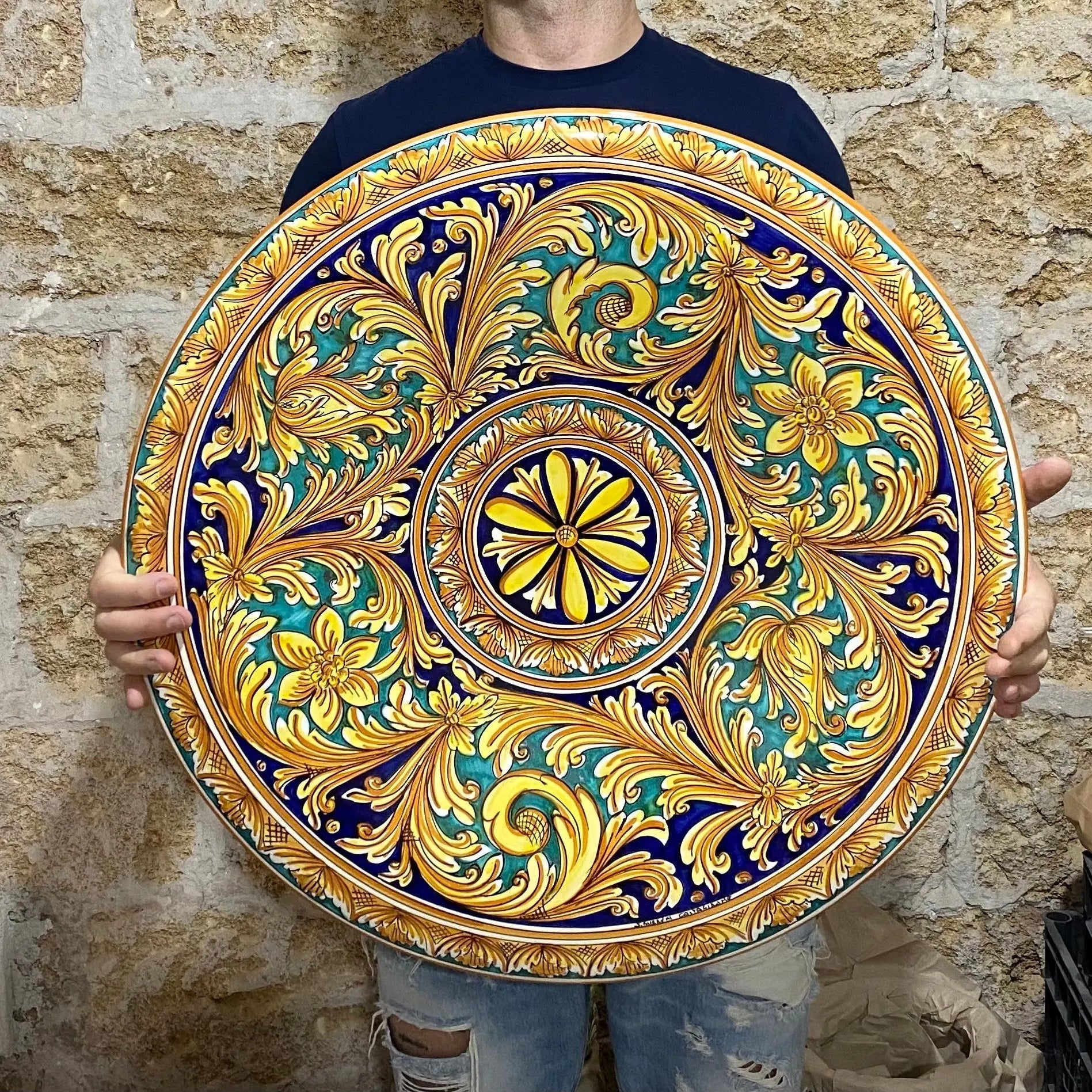 Piatto Onda Decorativo dipinto a mano cm D.60 Decoro n.1 - DD CERAMICHE SICILIANE