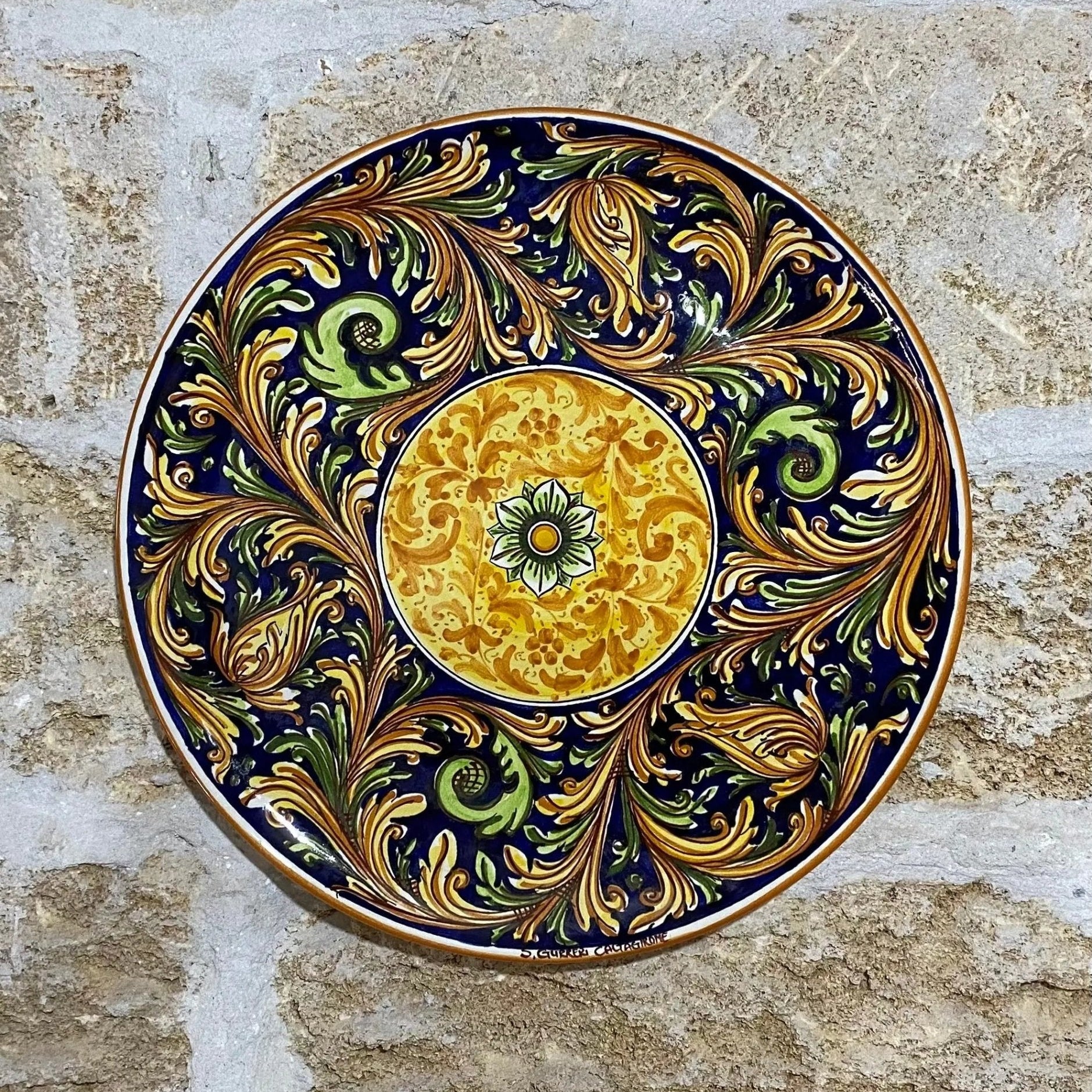 Piatto Piano Decorativo dipinto a mano cm D.45 Decoro n.1 - DD CERAMICHE SICILIANE