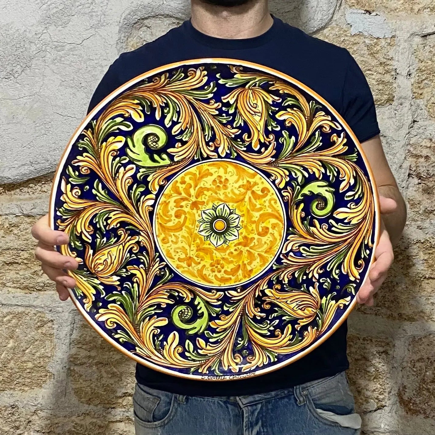 Piatto Piano Decorativo dipinto a mano cm D.45 Decoro n.1 - DD CERAMICHE SICILIANE