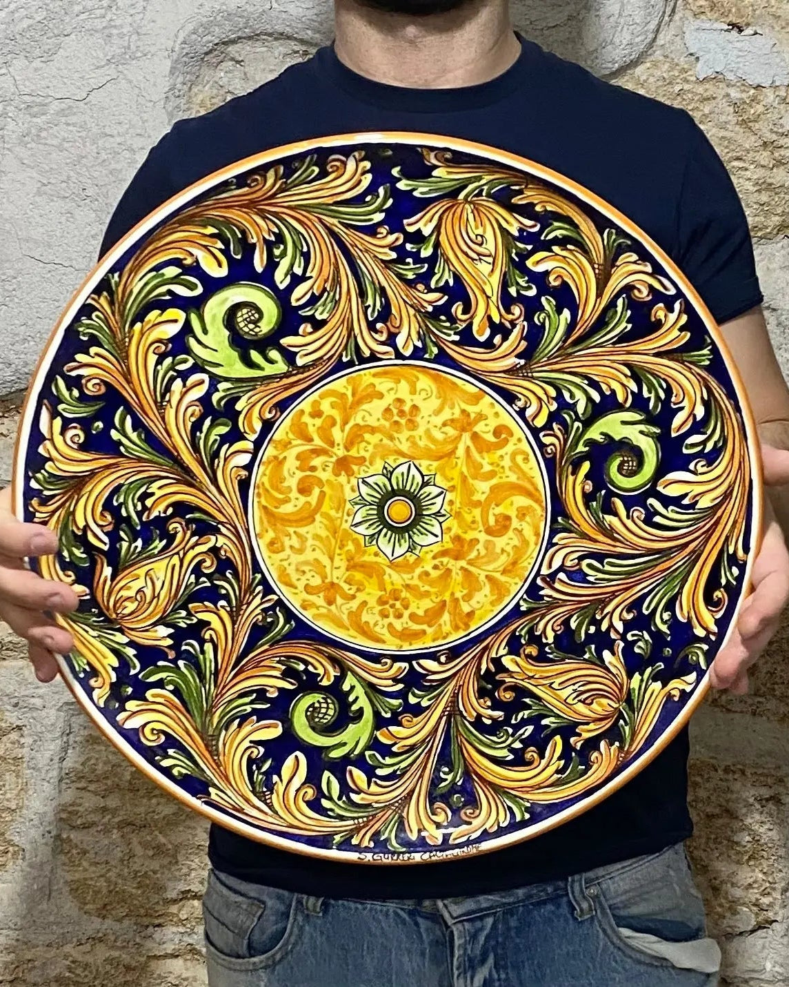 Piatto Piano Decorativo dipinto a mano cm D.45 Decoro n.1 - DD CERAMICHE SICILIANE