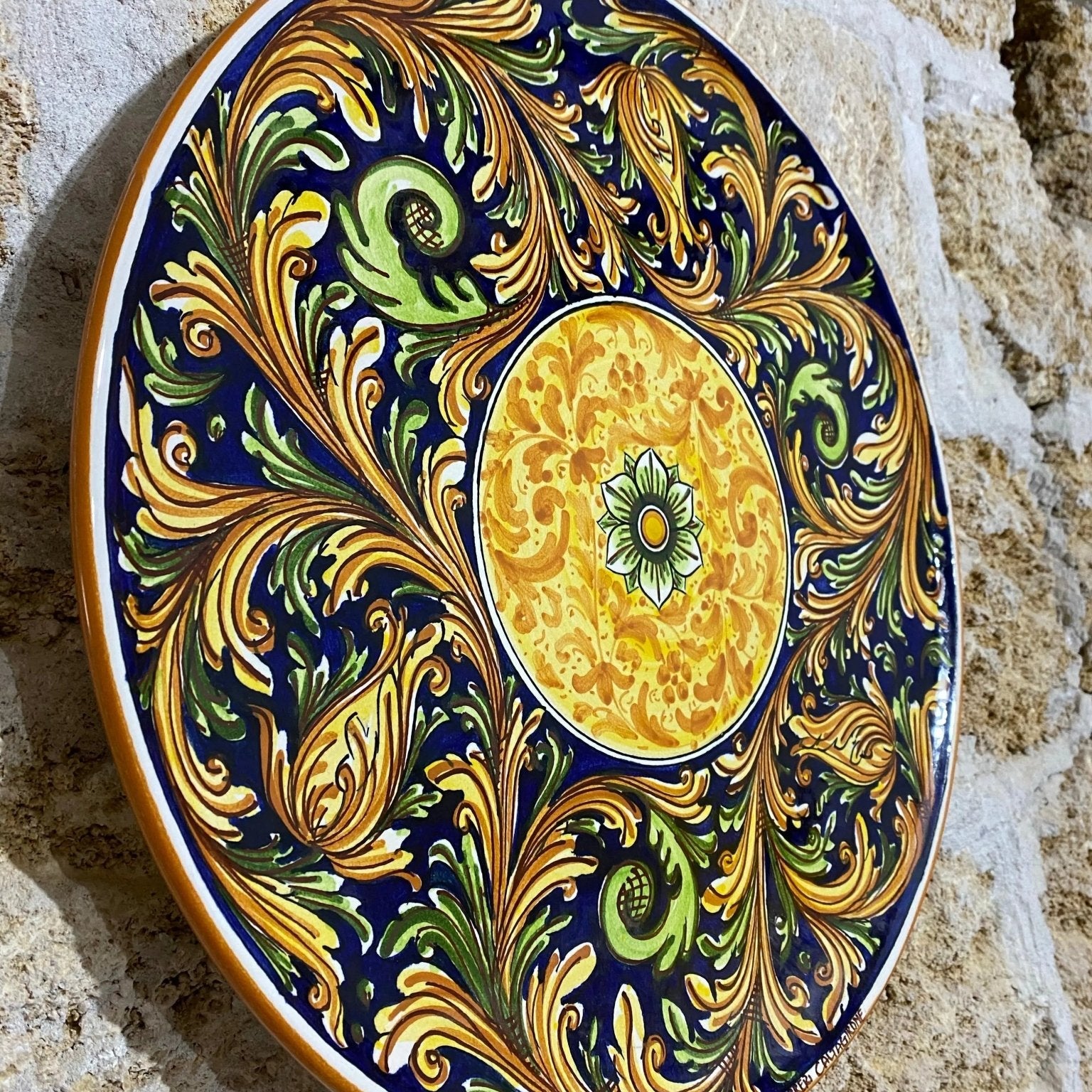 Piatto Piano Decorativo dipinto a mano cm D.45 Decoro n.1 - DD CERAMICHE SICILIANE