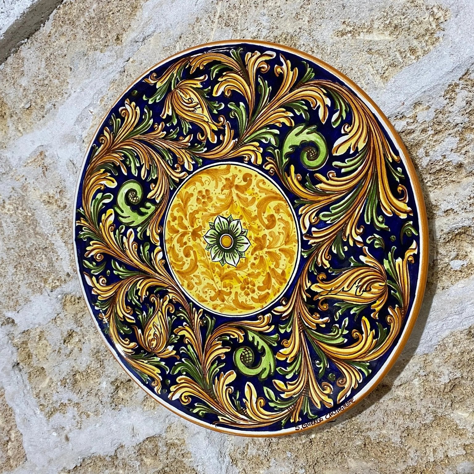 Piatto Piano Decorativo dipinto a mano cm D.45 Decoro n.1 - DD CERAMICHE SICILIANE