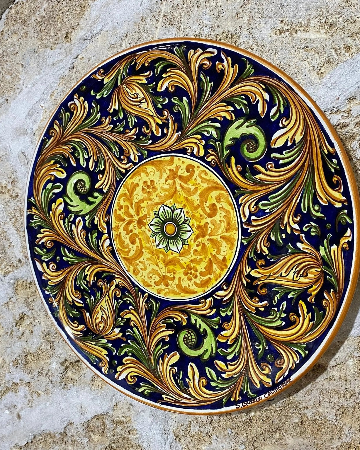 Piatto Piano Decorativo dipinto a mano cm D.45 Decoro n.1 - DD CERAMICHE SICILIANE