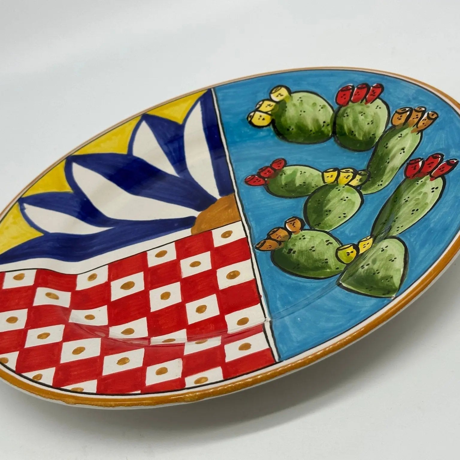 Piatto Piano Uso Alimentare Ceramica Caltagirone - Ficus - PIATTI SERVIZIO