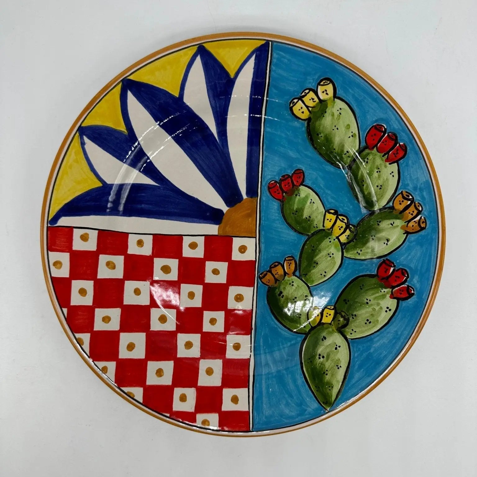 Piatto Piano Uso Alimentare Ceramica Caltagirone - Ficus - PIATTI SERVIZIO