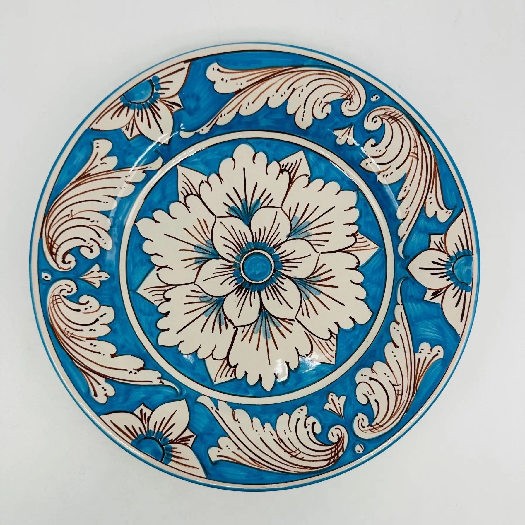 Piatto Piano Uso Alimentare Ceramica Caltagirone - Turchese - PIATTI SERVIZIO