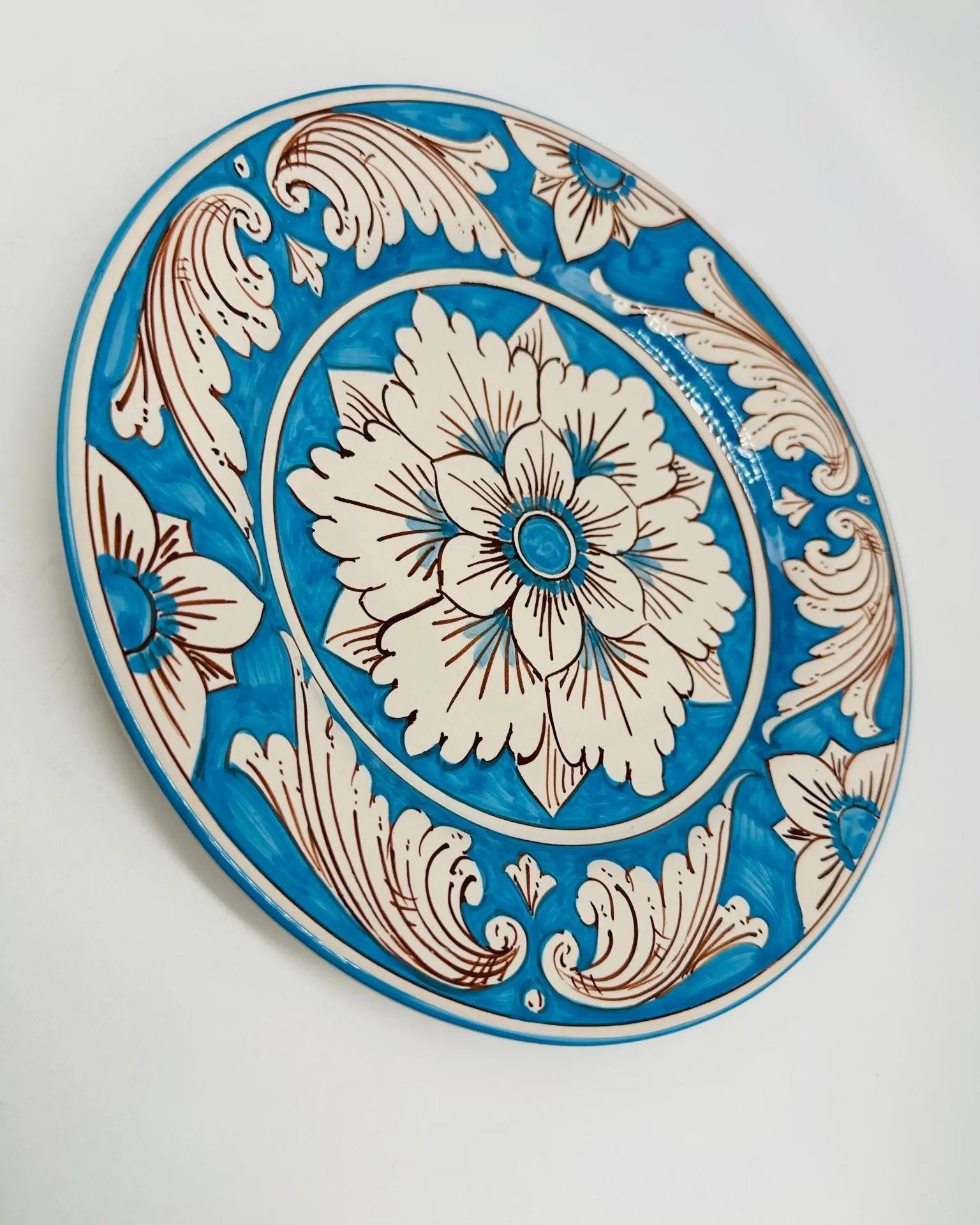 Piatto Piano Uso Alimentare Ceramica Caltagirone - Turchese - PIATTI SERVIZIO