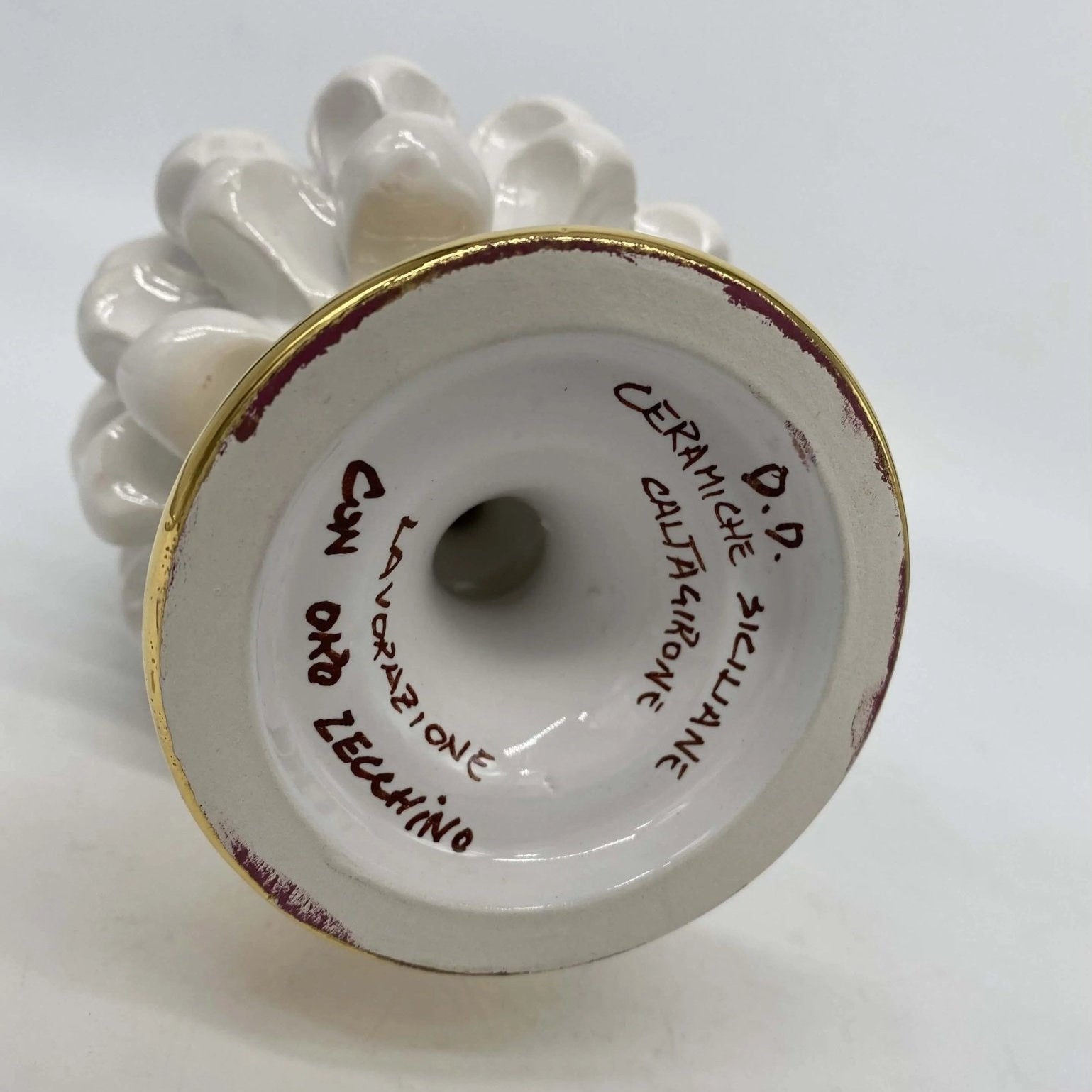 Pigna Aurum Ceramica Caltagirone cm H.15 Artigianale Bianco - DD CERAMICHE SICILIANE
