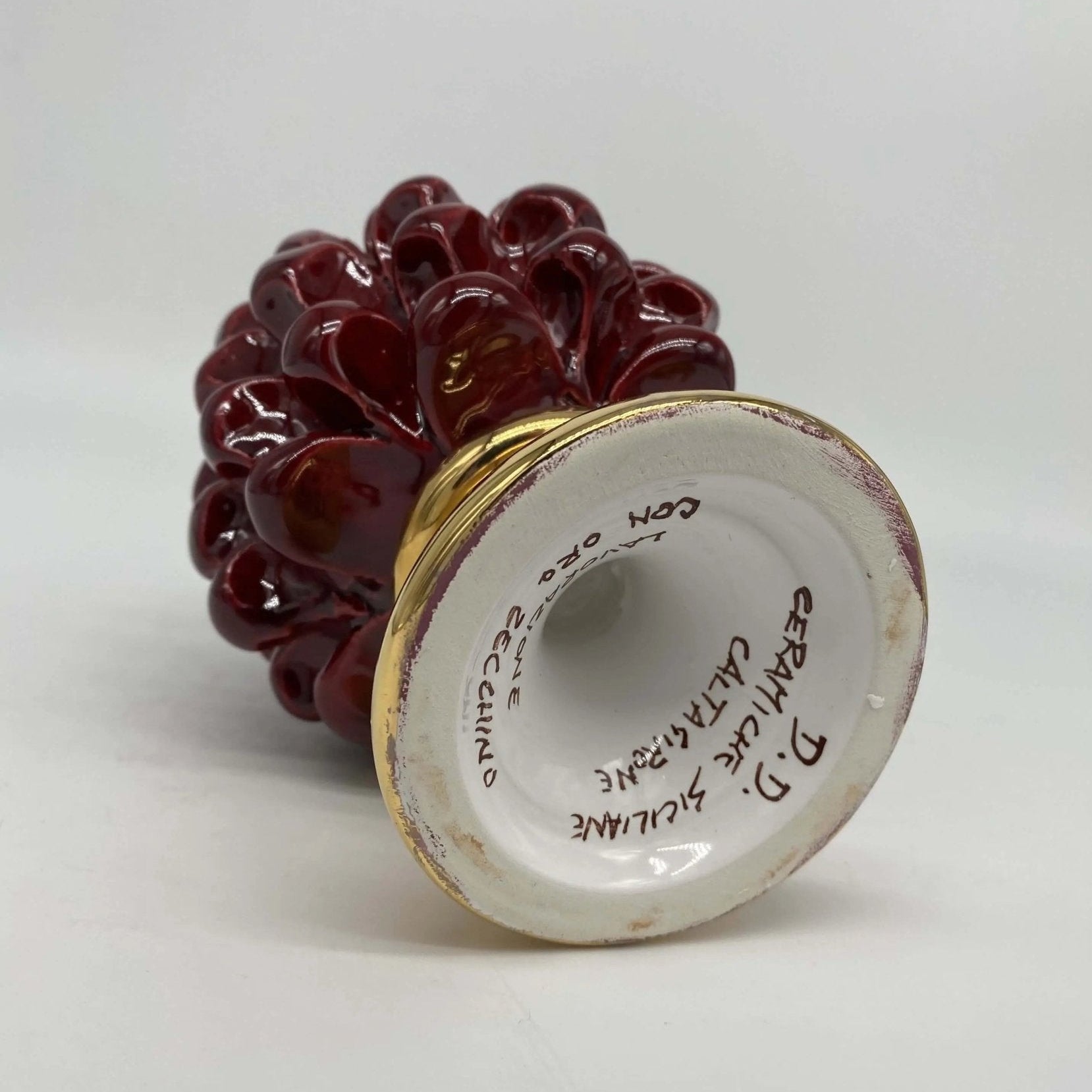Pigna Aurum Ceramica Caltagirone cm H.15 Artigianale Bordeaux - DD CERAMICHE SICILIANE