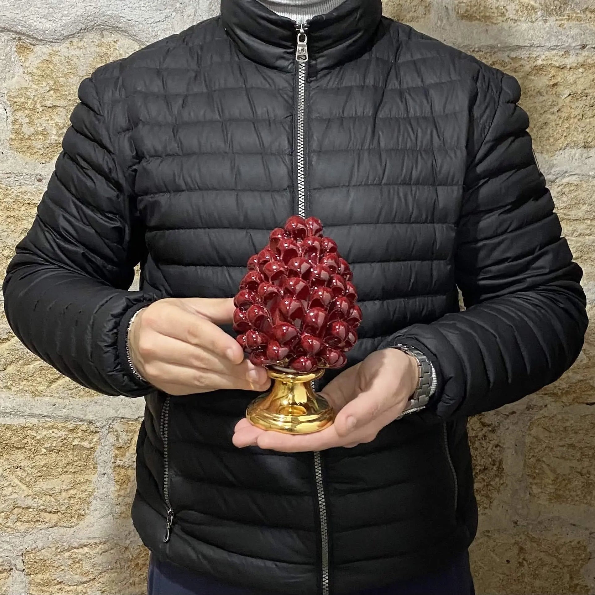 Pigna Aurum Ceramica Caltagirone cm H.15 Artigianale Bordeaux - DD CERAMICHE SICILIANE