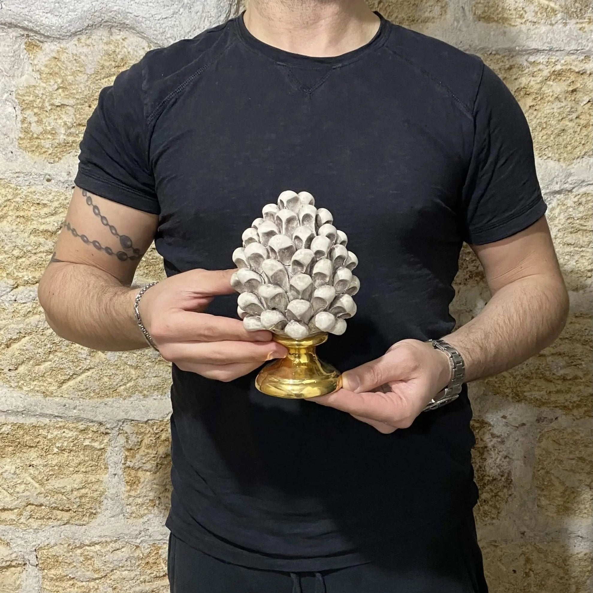 Pigna Aurum Ceramica Caltagirone cm H.15 Artigianale Écru - DD CERAMICHE SICILIANE