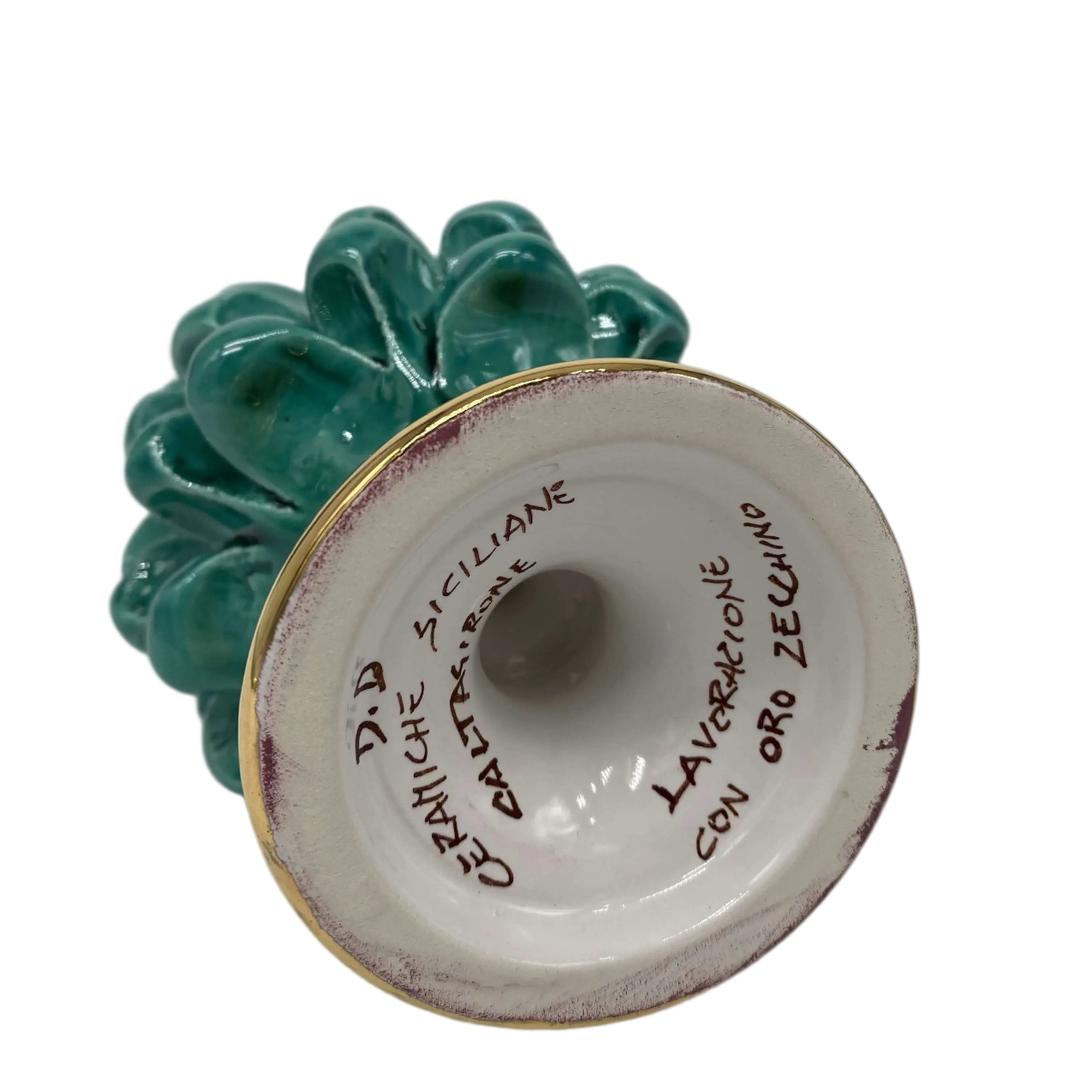 Pigna Aurum Ceramica Caltagirone cm H.15 Artigianale Verde Acqua DD CERAMICHE SICILIANE