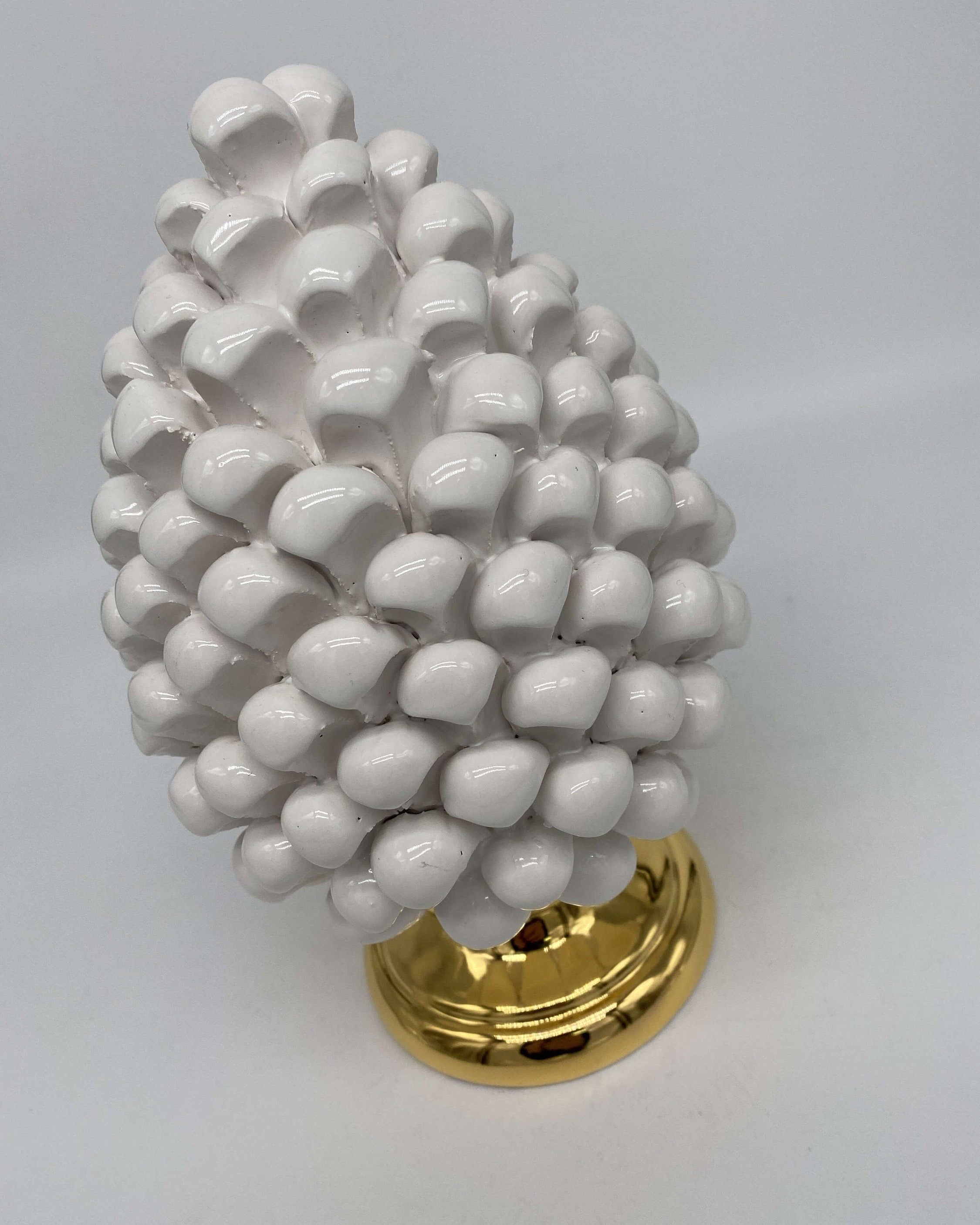 Pigna Aurum Ceramica Caltagirone cm H.20 Artigianale Bianco DD CERAMICHE SICILIANE