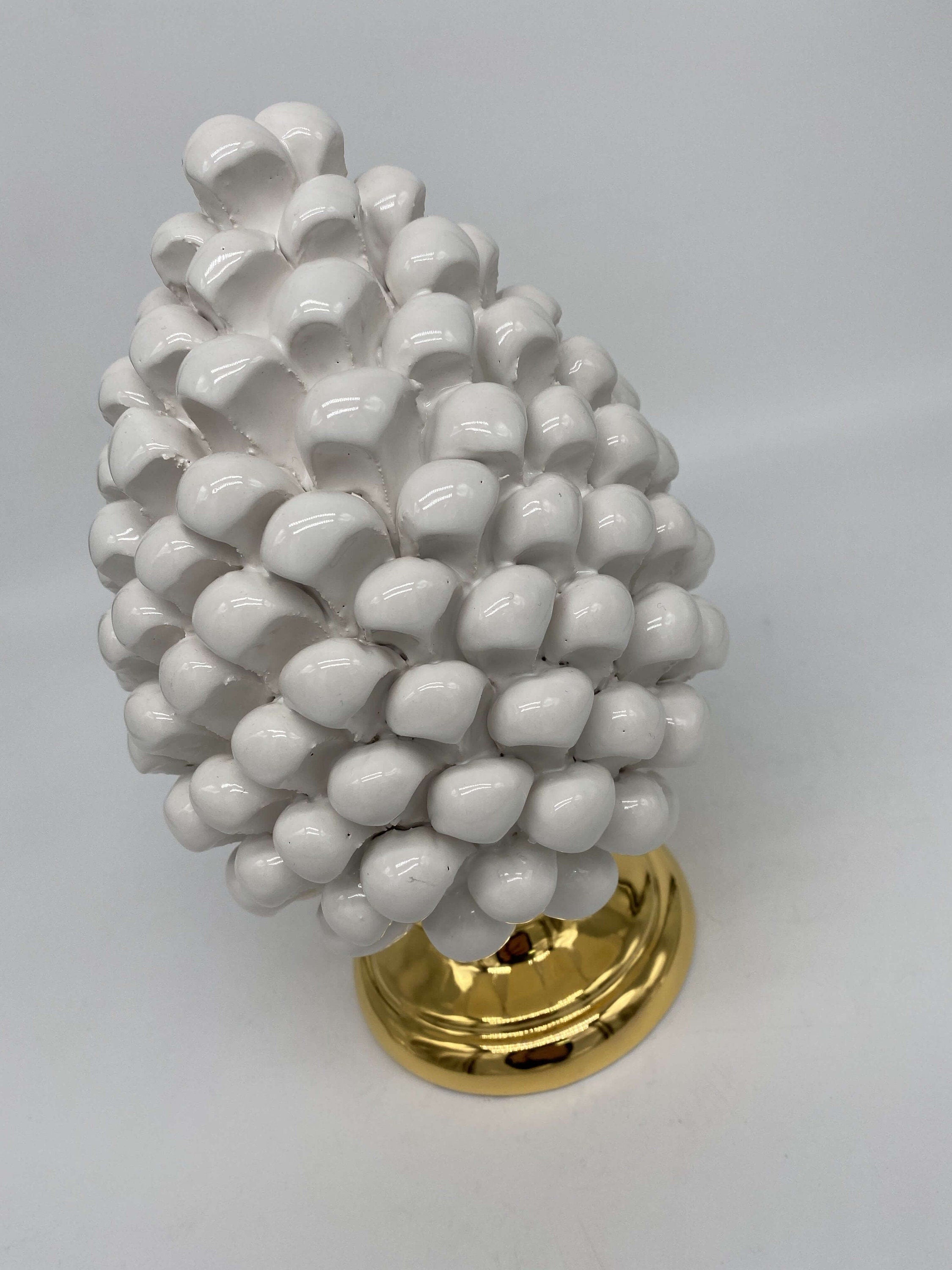 Pigna Aurum Ceramica Caltagirone cm H.20 Artigianale Bianco DD CERAMICHE SICILIANE