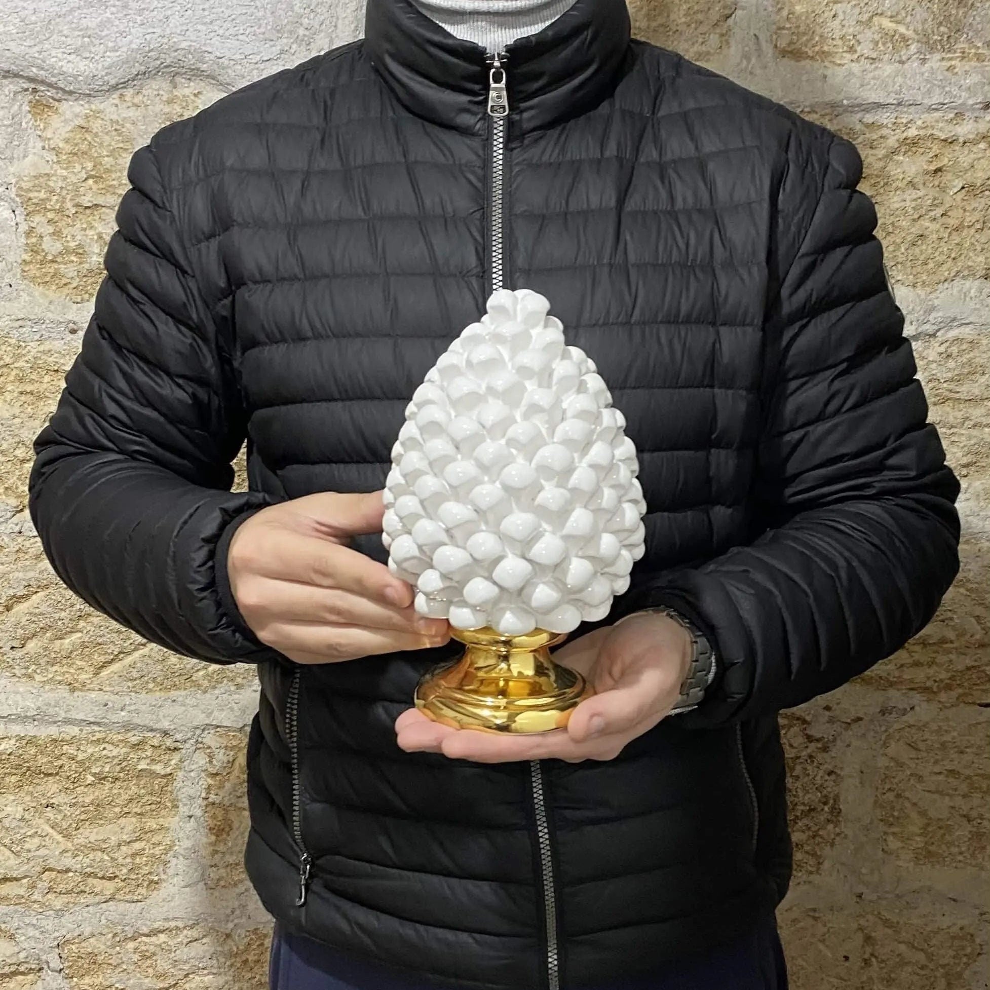 Pigna Aurum Ceramica Caltagirone cm H.20 Artigianale Bianco DD CERAMICHE SICILIANE