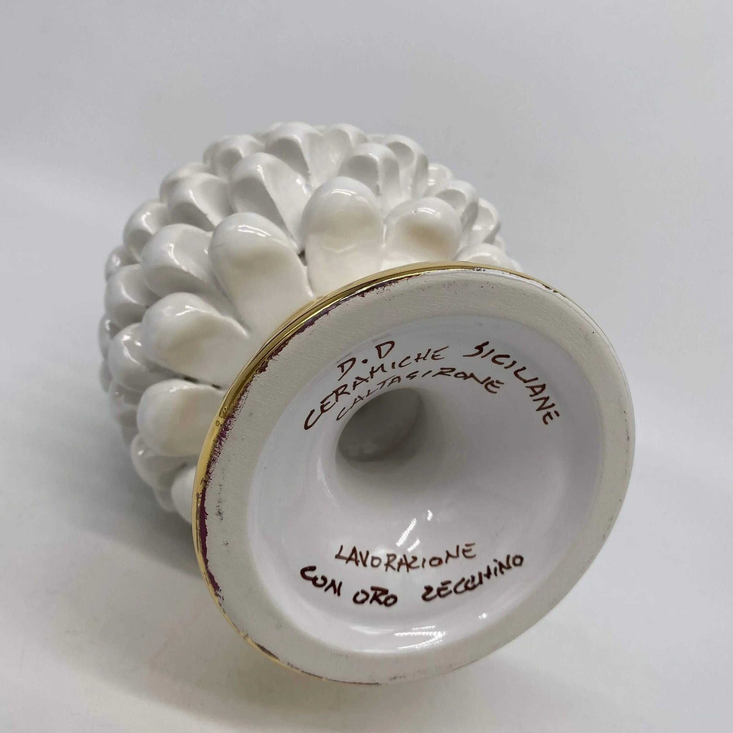 Pigna Aurum Ceramica Caltagirone cm H.20 Artigianale Bianco DD CERAMICHE SICILIANE