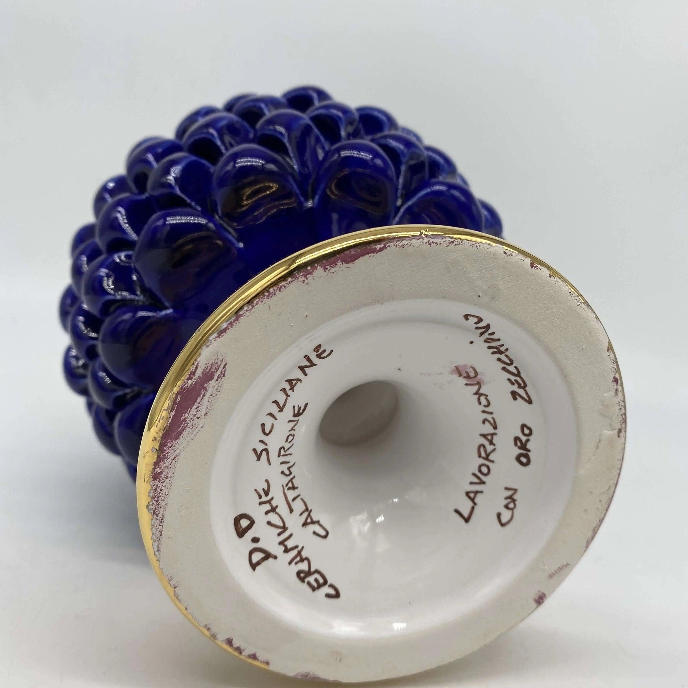 Pigna Aurum Ceramica Caltagirone cm H.20 Artigianale Blu DD CERAMICHE SICILIANE