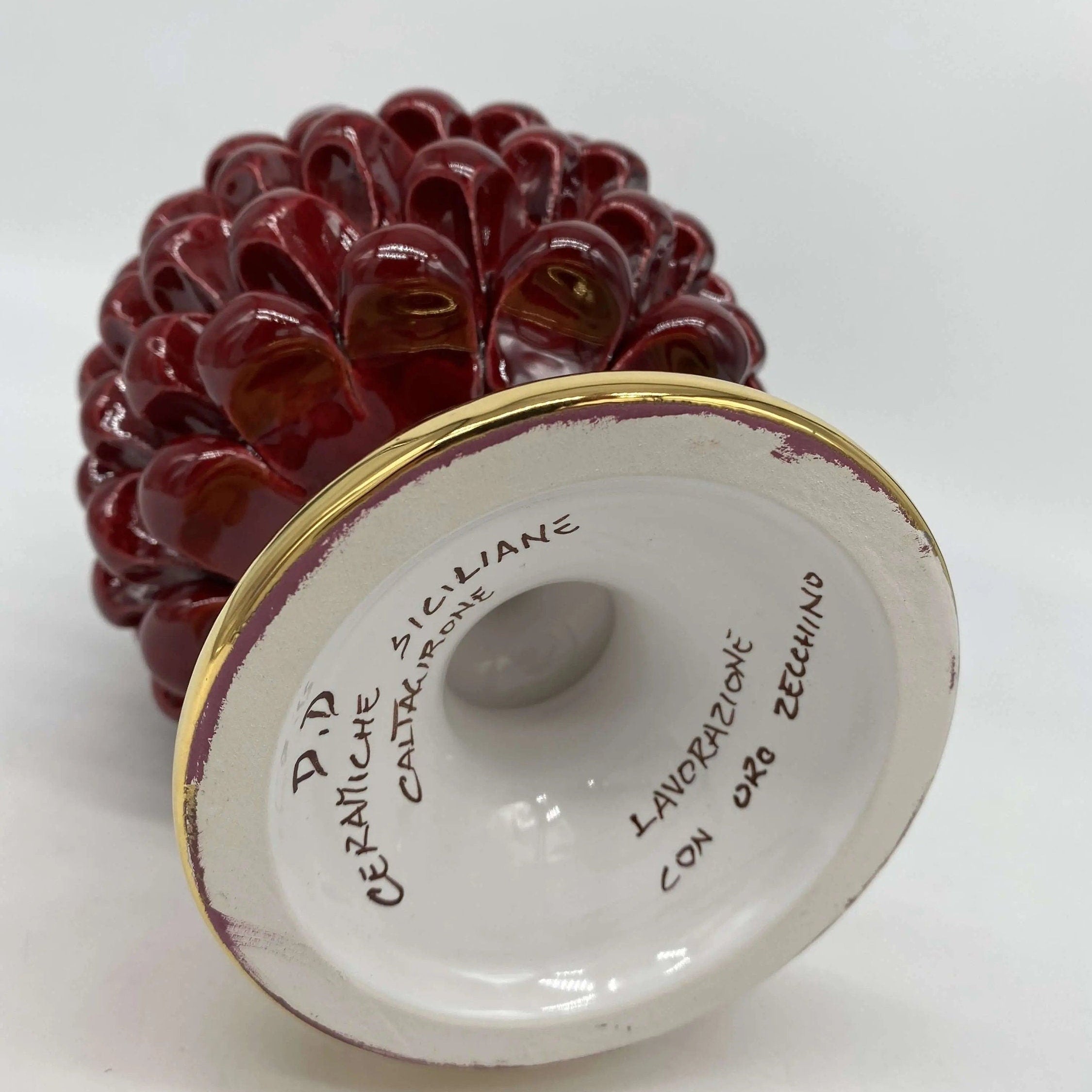 Pigna Aurum Ceramica Caltagirone cm H.20 Artigianale Bordeaux DD CERAMICHE SICILIANE