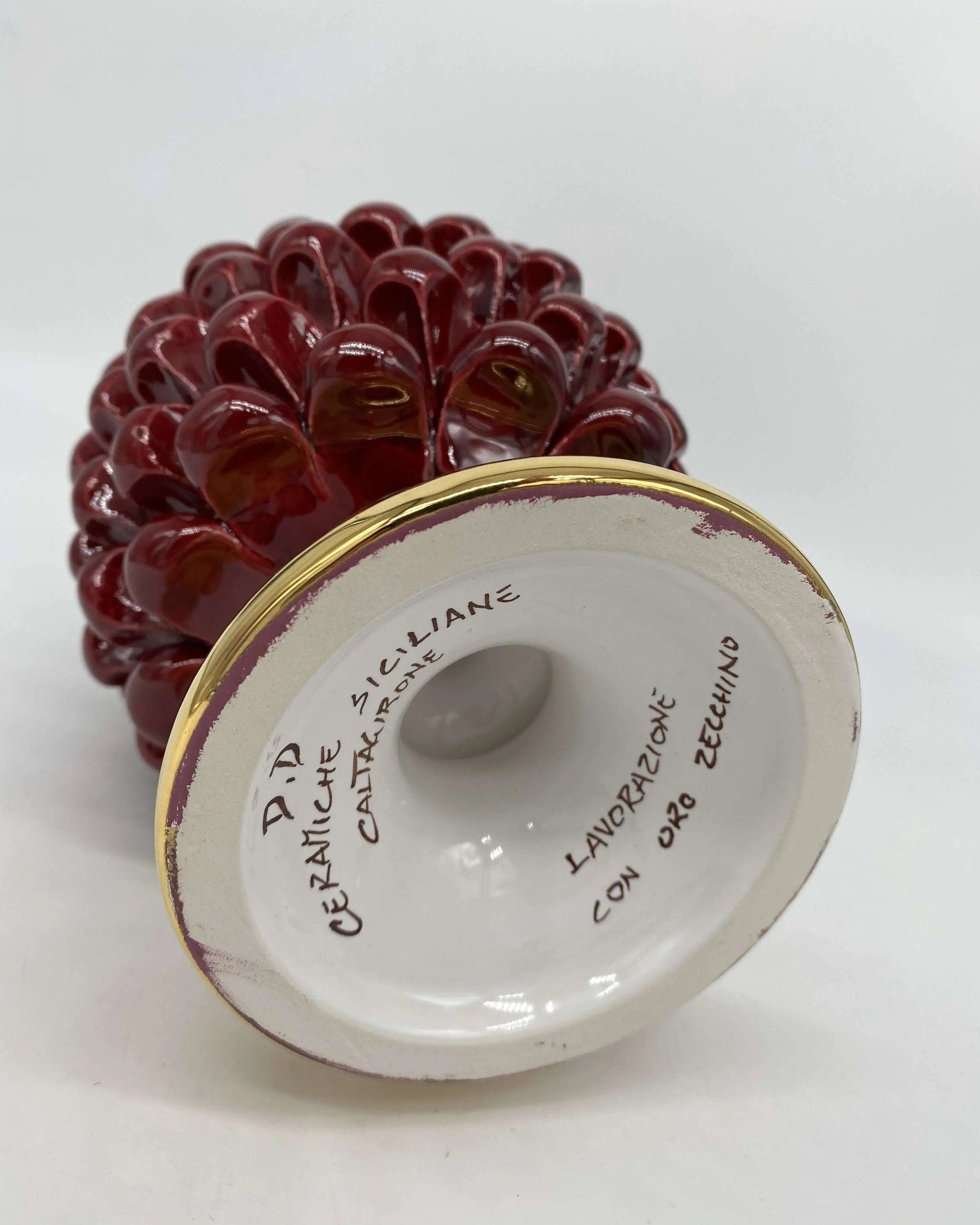 Pigna Aurum Ceramica Caltagirone cm H.20 Artigianale Bordeaux DD CERAMICHE SICILIANE