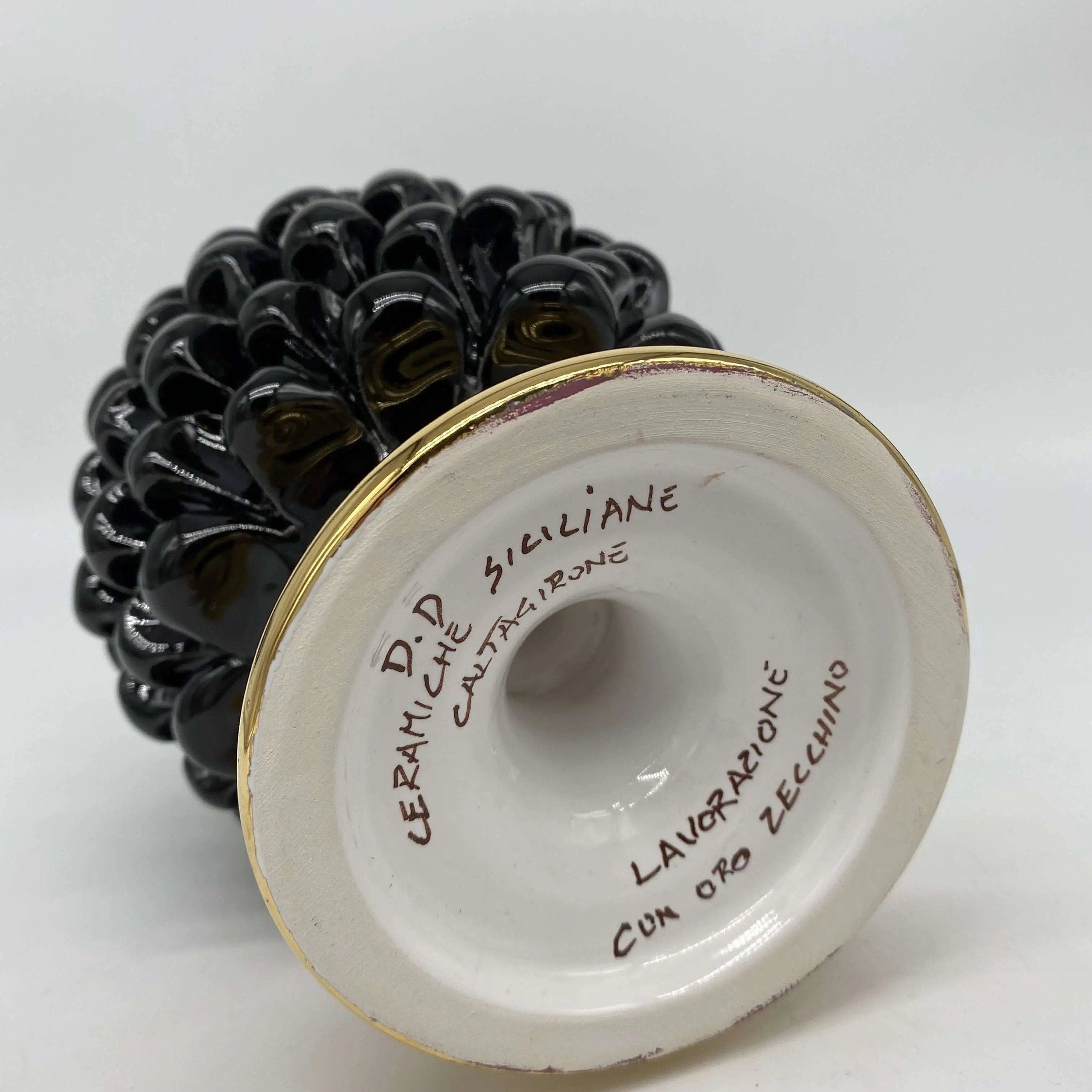 Pigna Aurum Ceramica Caltagirone cm H.20 Artigianale Nero DD CERAMICHE SICILIANE