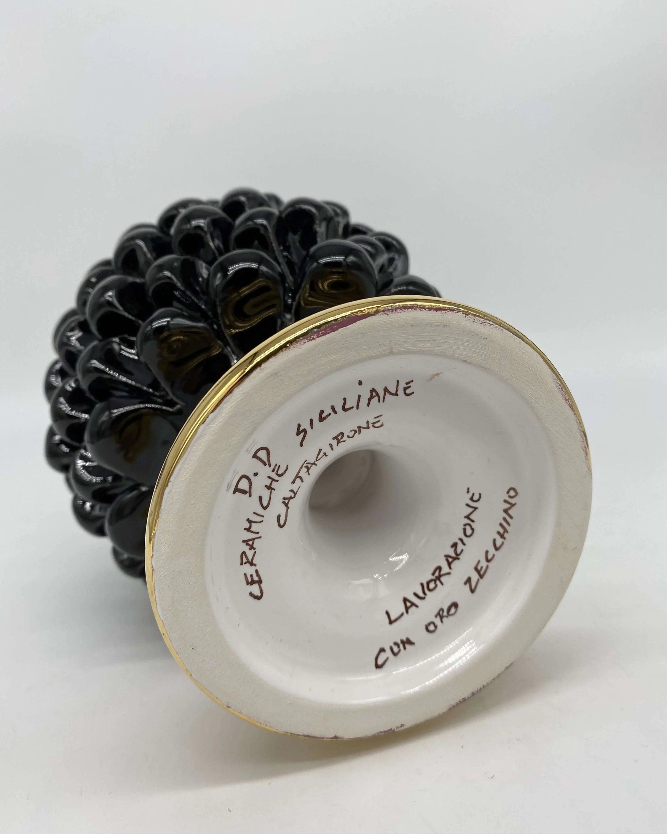 Pigna Aurum Ceramica Caltagirone cm H.20 Artigianale Nero DD CERAMICHE SICILIANE