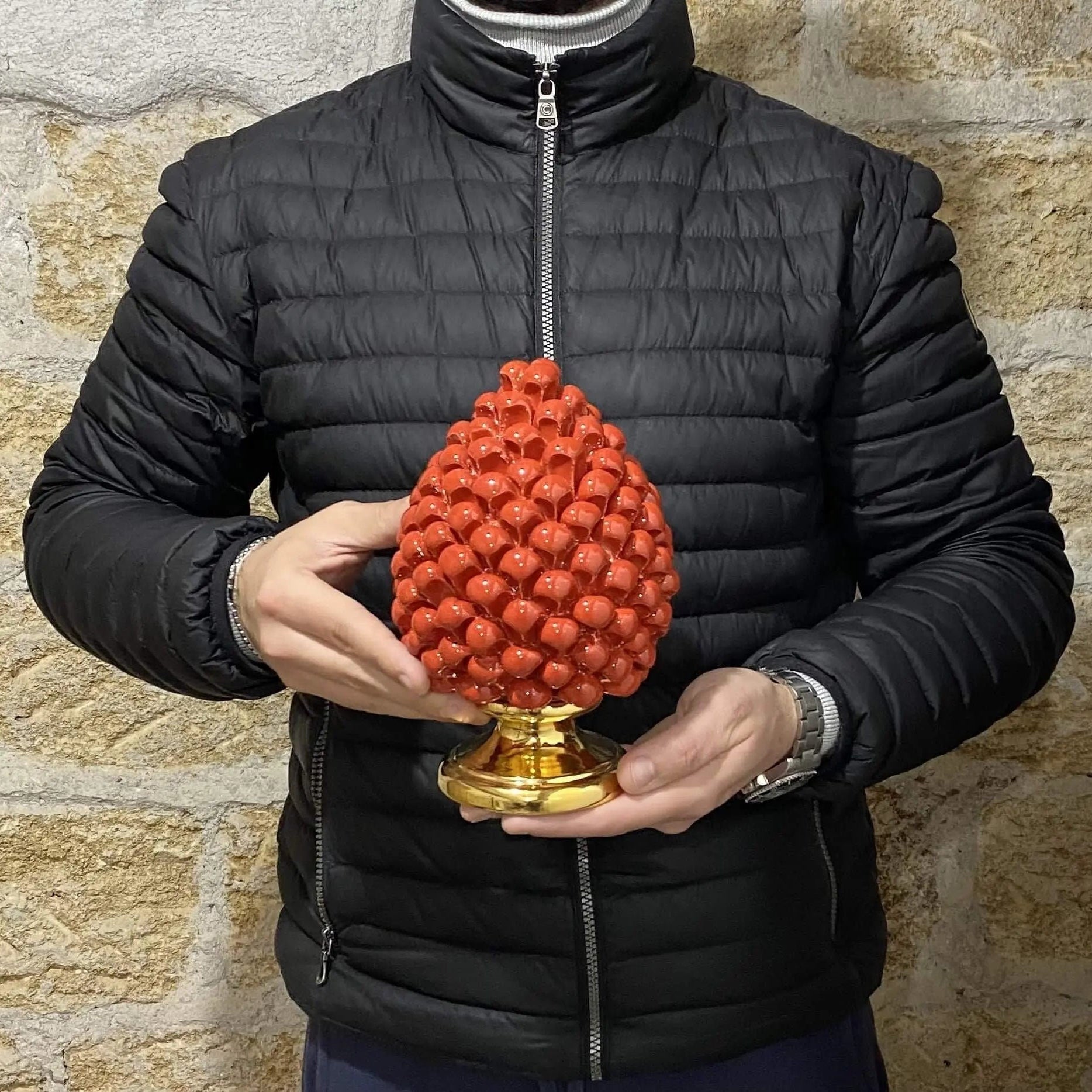 Pigna Aurum Ceramica Caltagirone cm H.20 Artigianale Rosso DD CERAMICHE SICILIANE