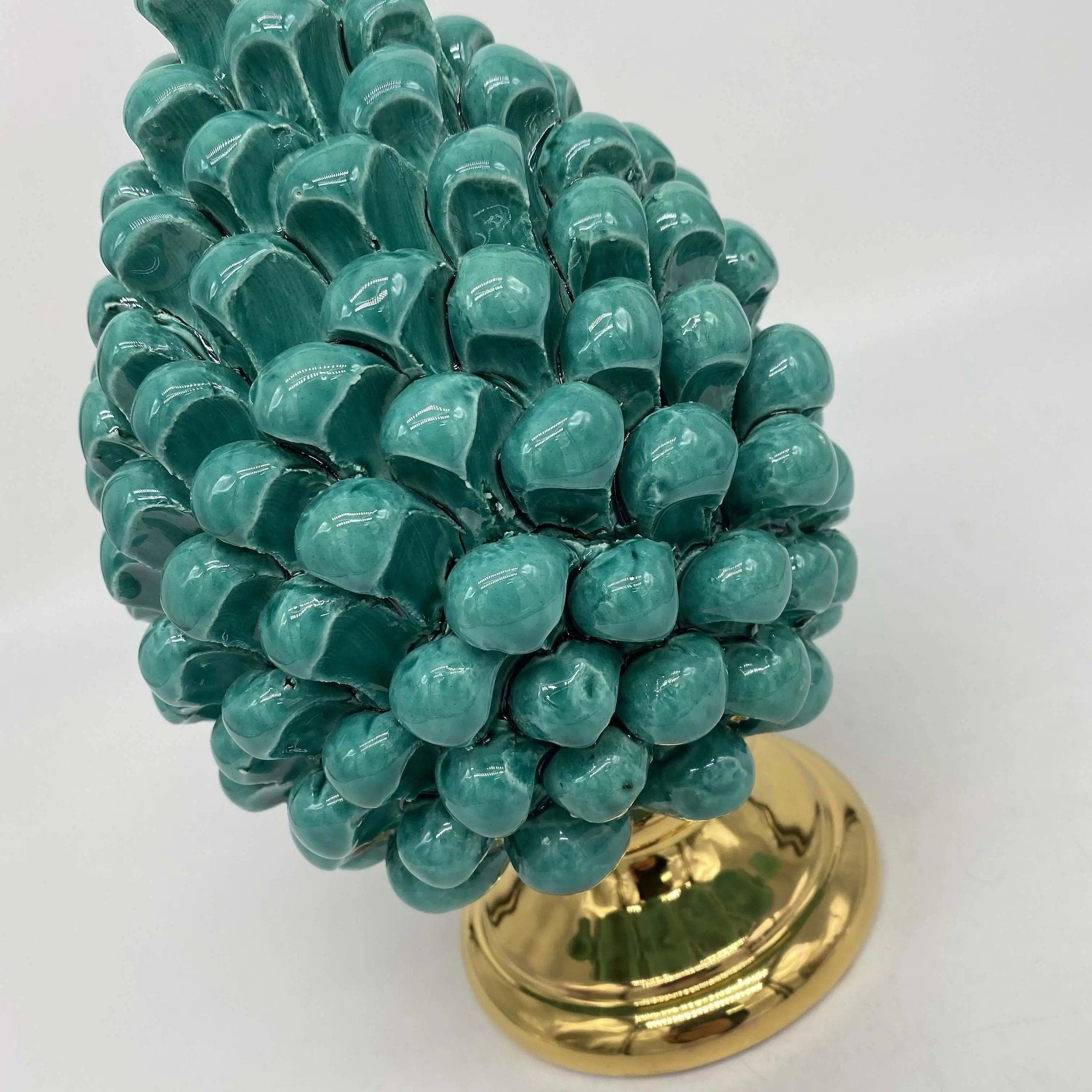 Pigna Aurum Ceramica Caltagirone cm H.20 Artigianale Verde Acqua DD CERAMICHE SICILIANE