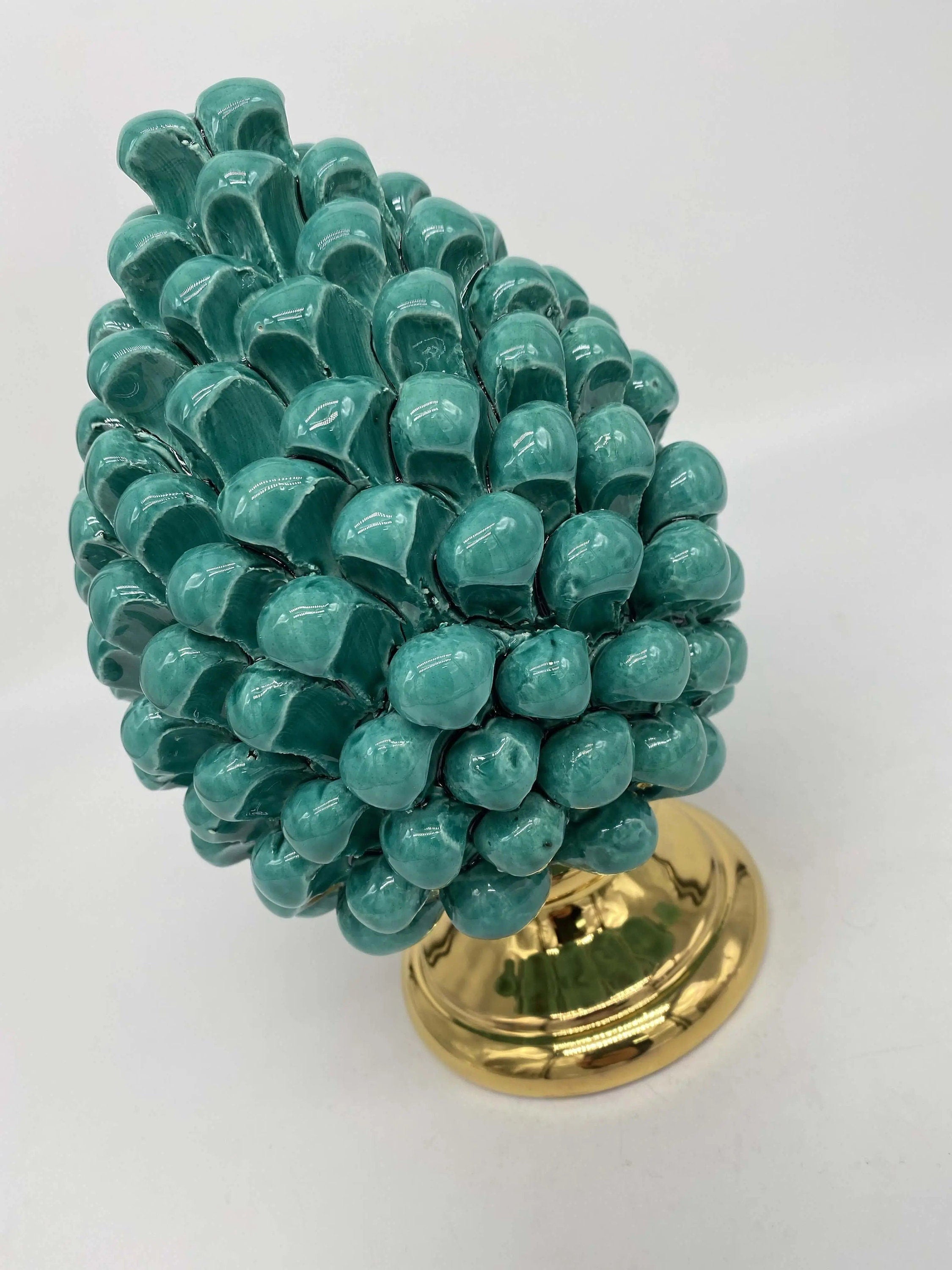 Pigna Aurum Ceramica Caltagirone cm H.20 Artigianale Verde Acqua DD CERAMICHE SICILIANE