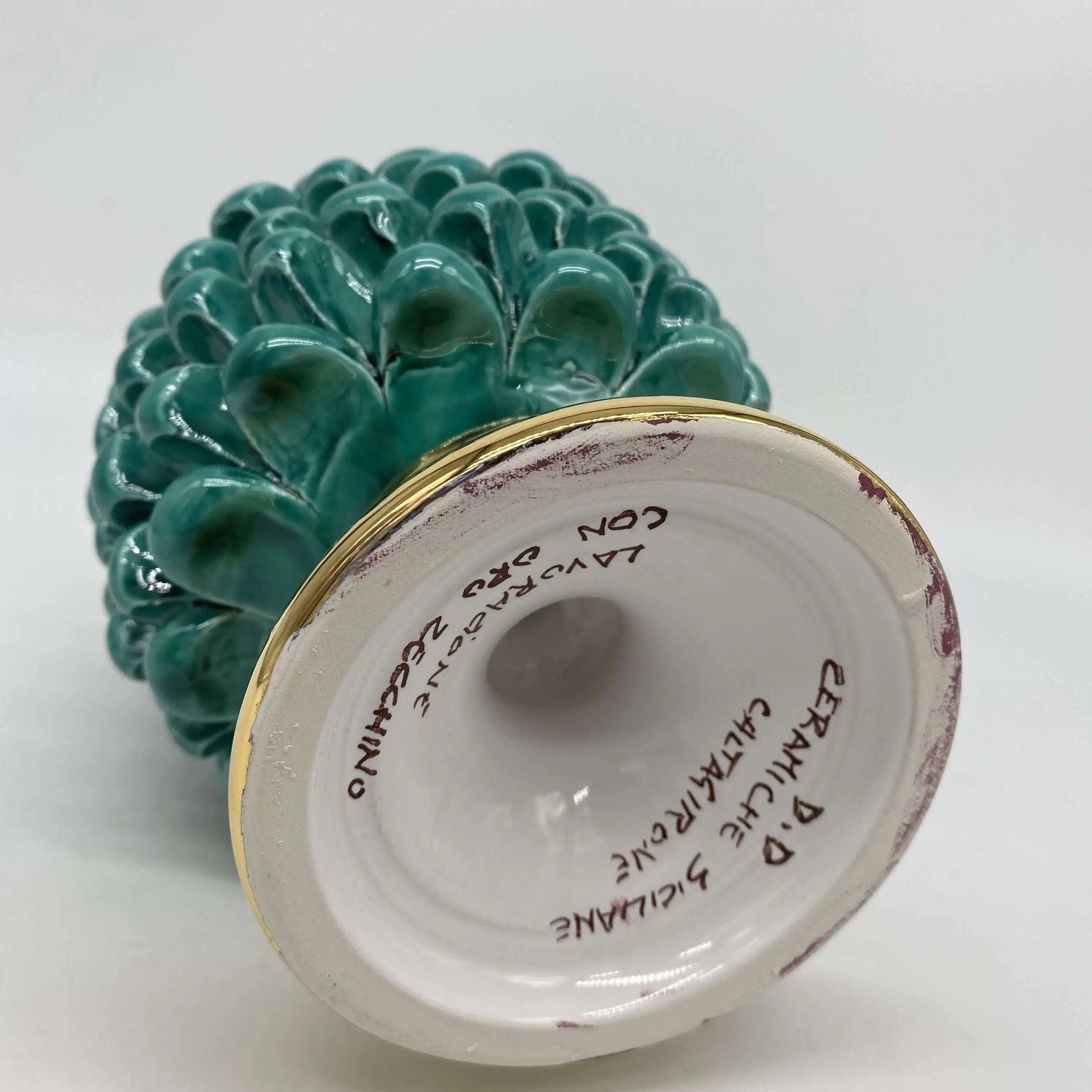 Pigna Aurum Ceramica Caltagirone cm H.20 Artigianale Verde Acqua DD CERAMICHE SICILIANE