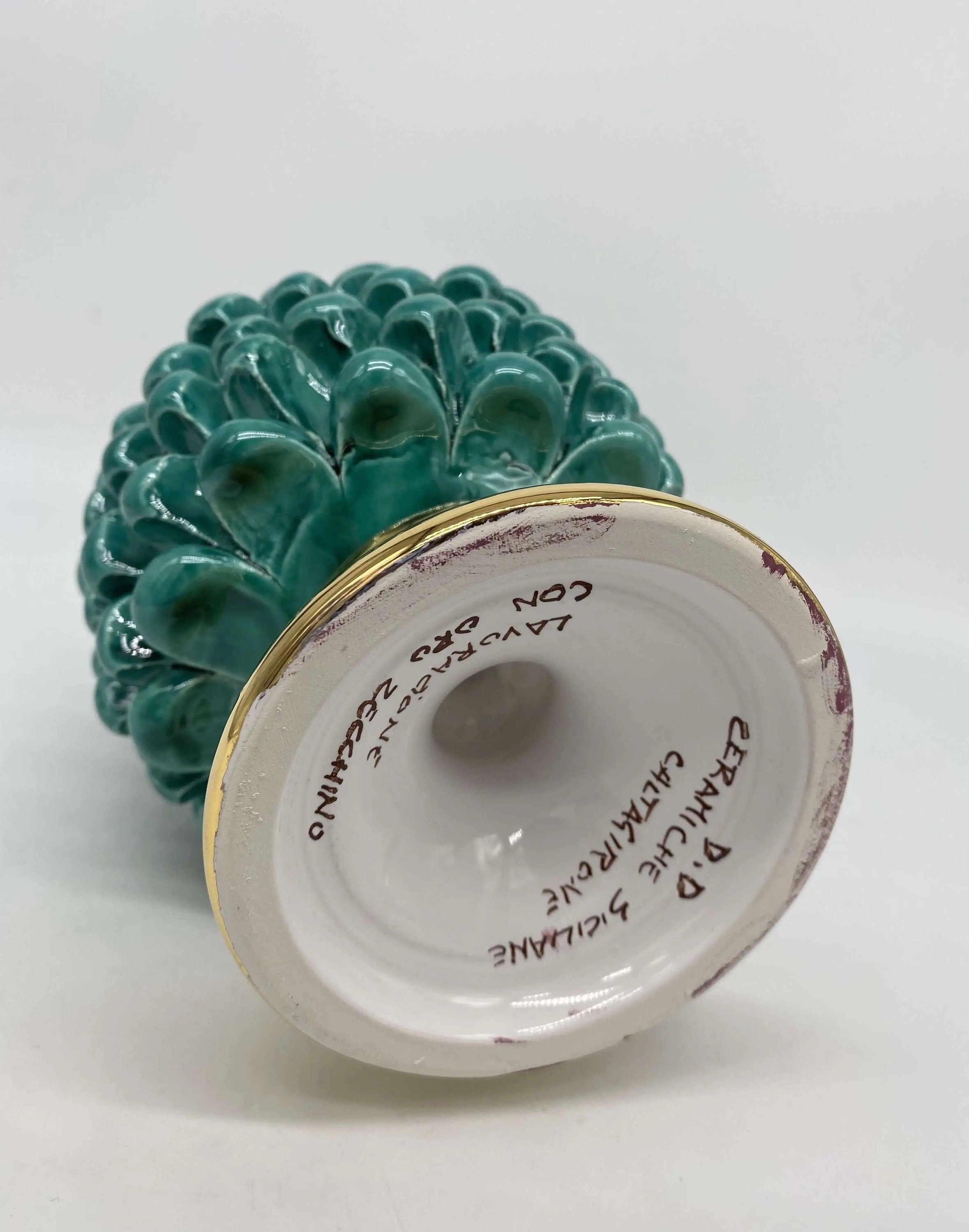 Pigna Aurum Ceramica Caltagirone cm H.20 Artigianale Verde Acqua DD CERAMICHE SICILIANE